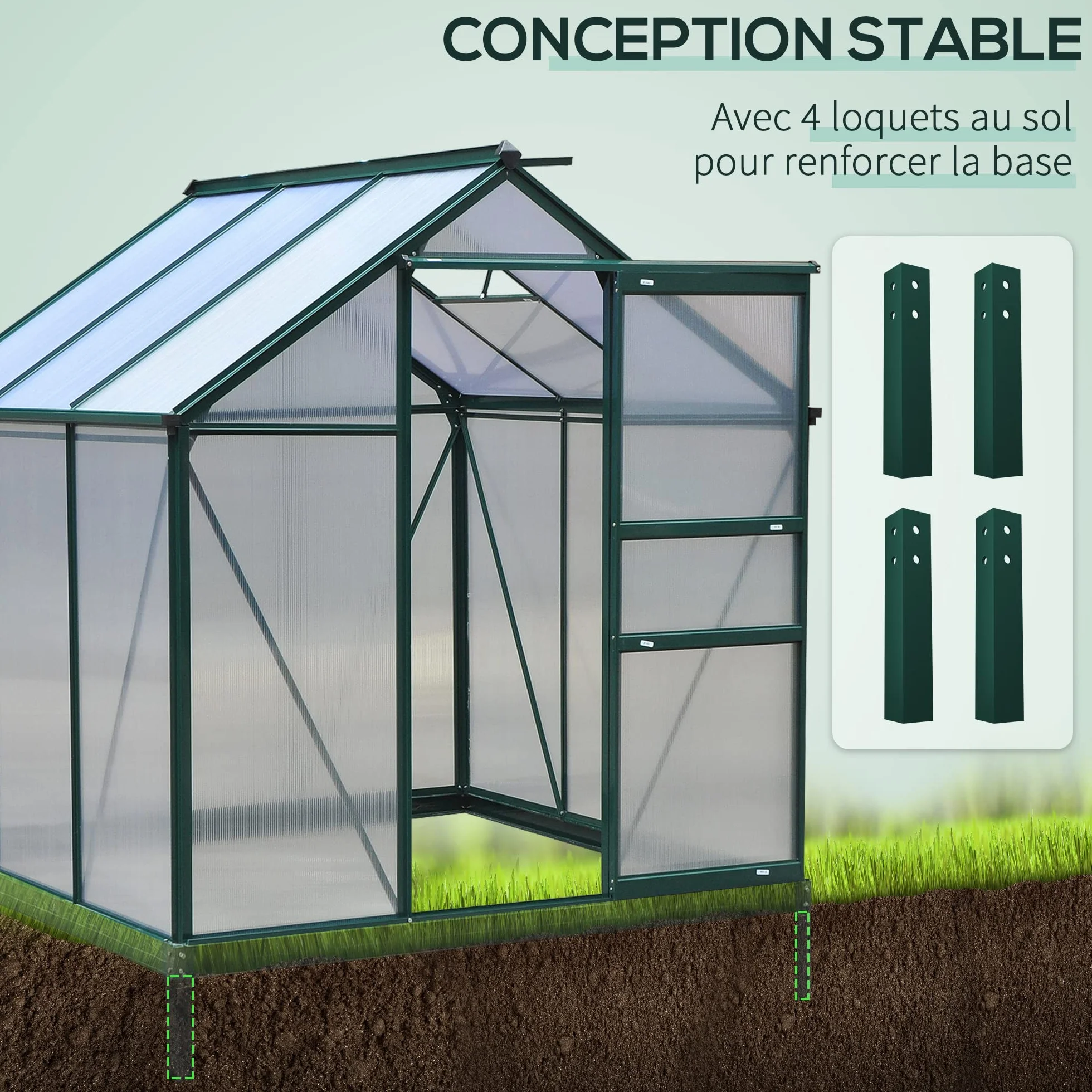 Outsunny Serre de Jardin Polycarbonate 3,65 m² 190 x 192 x 201 cm résistant aux UV