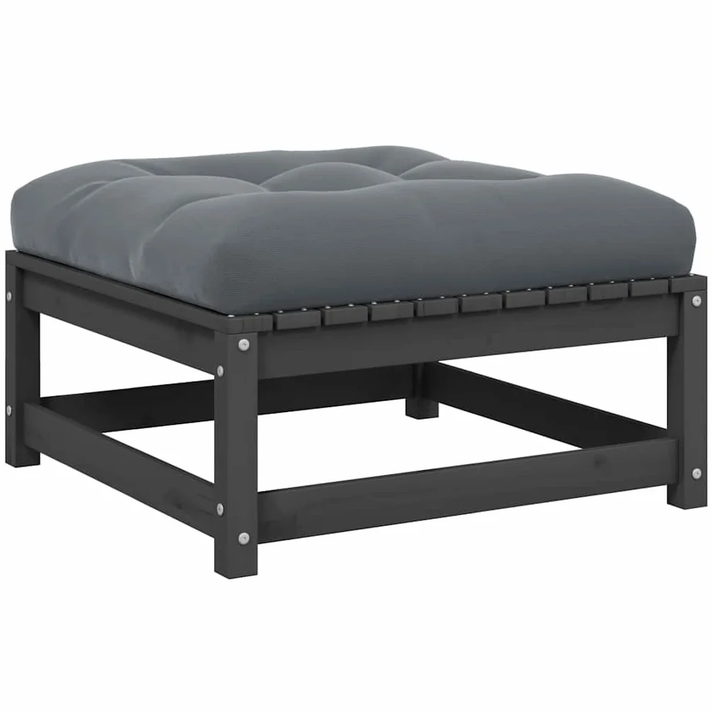 vidaXL Repose-Pied de Jardin avec Coussin Tabouret de Patio Repose-Pied de Terrasse Meuble d'Extérieur Meuble de Jardin Gris Bois de Pn Massif