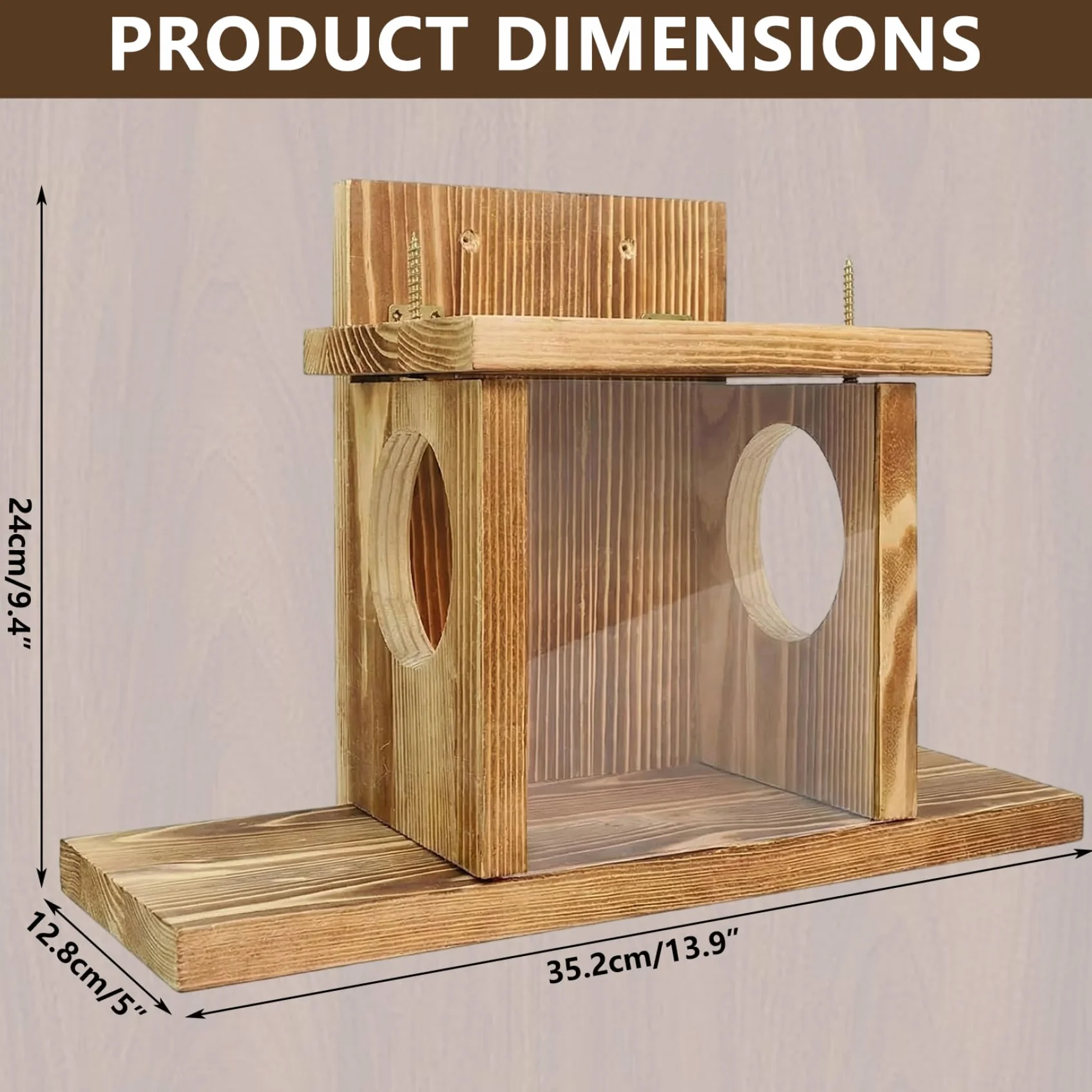 Mangeoire à écureuils Rabattable en Bois avec Fenêtre Transparente, Résistant aux Intempéries pour Extérieur