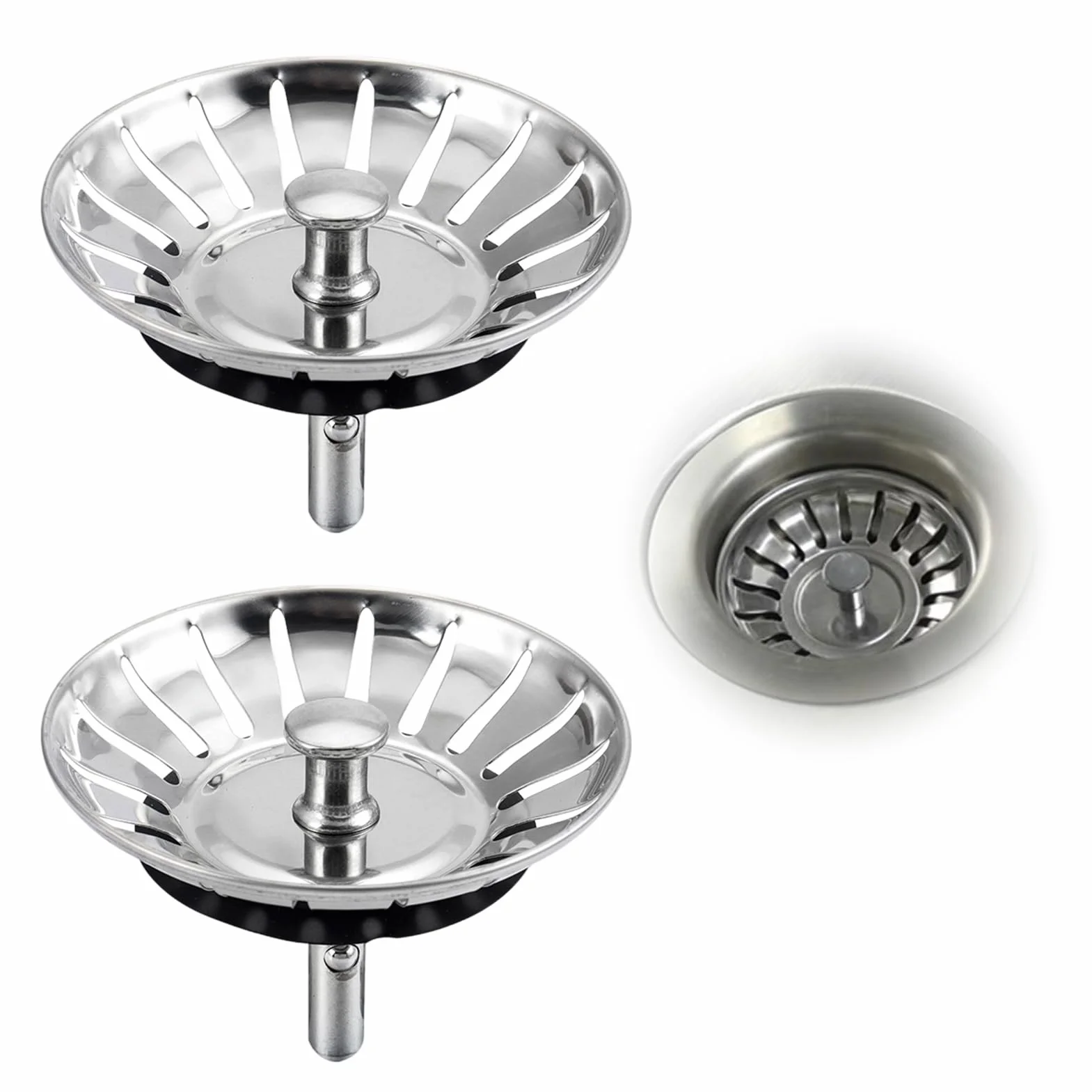 Bouchon Évier Cuisine Acier Inoxydable 304 & Laiton Chromé - Filtre Évier Universel 80mm, Grille Antiblocage 18 Fentes