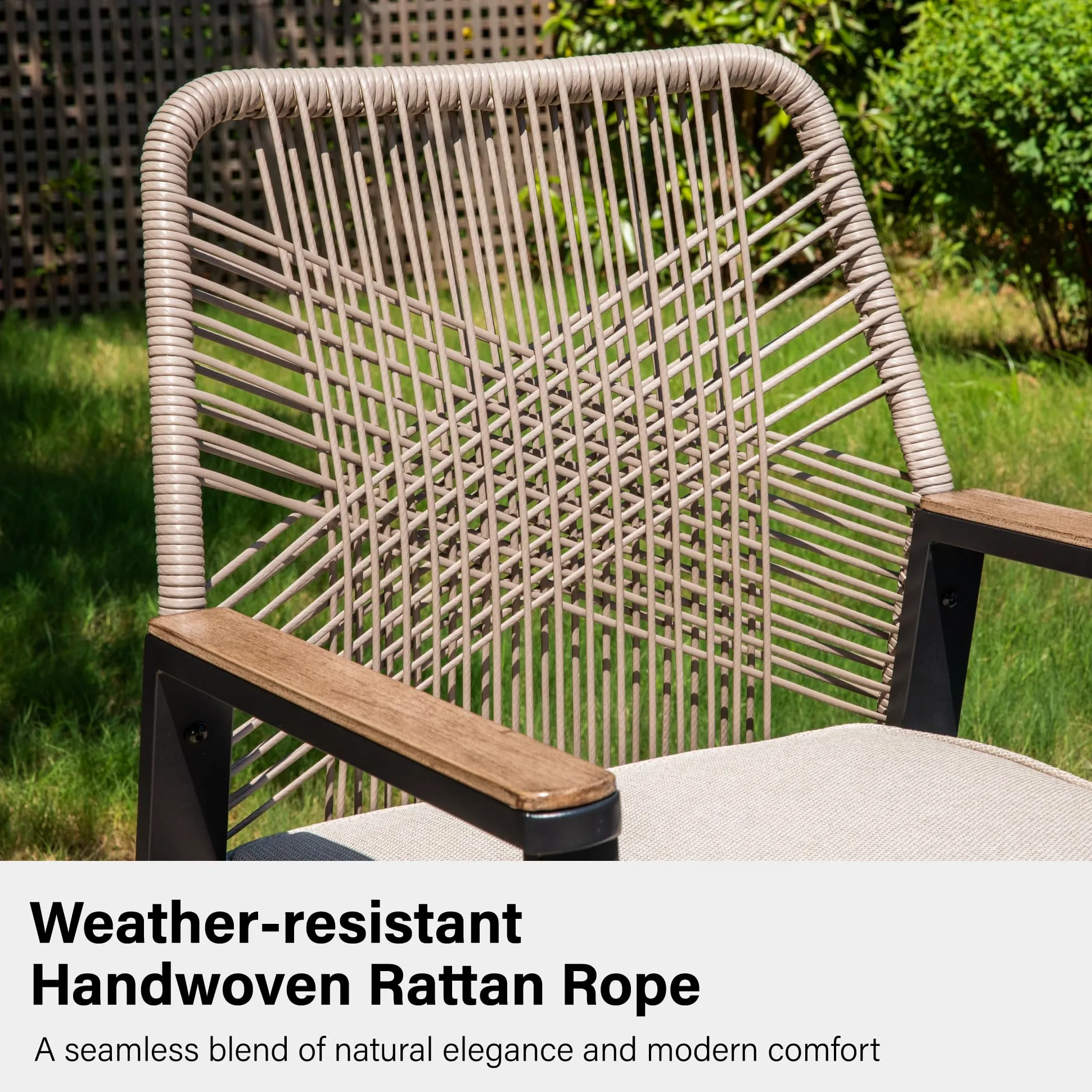 PHI VILLA Table Chaise de Jardin Exterieur, Table a Manger avec 6 Chaises Rotin avec Trou de Parasol Fer Forgé Terrasse Balcon