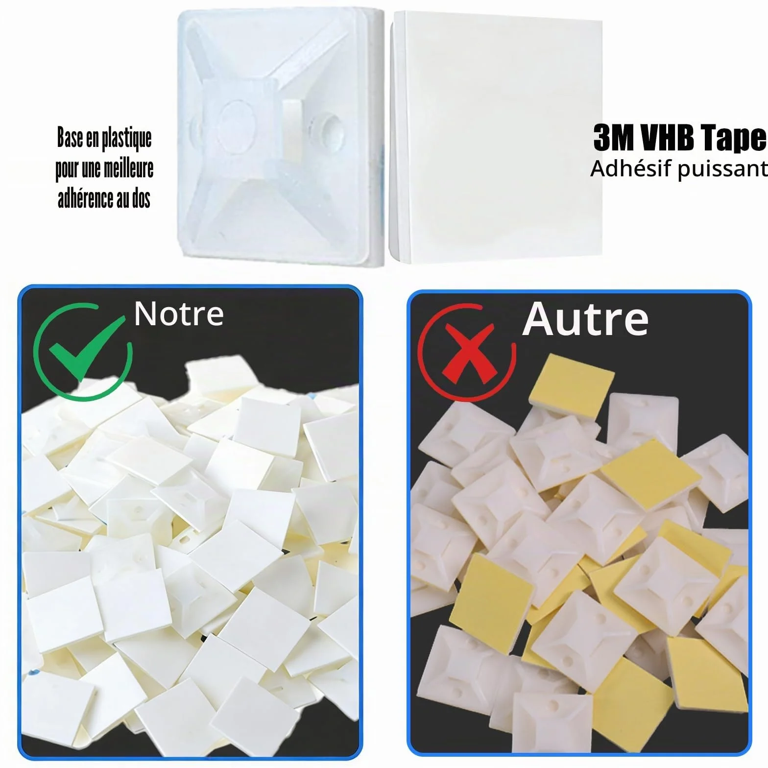 Attaches de câble adhésives blanches 120 mm/150 mm Lot de 200