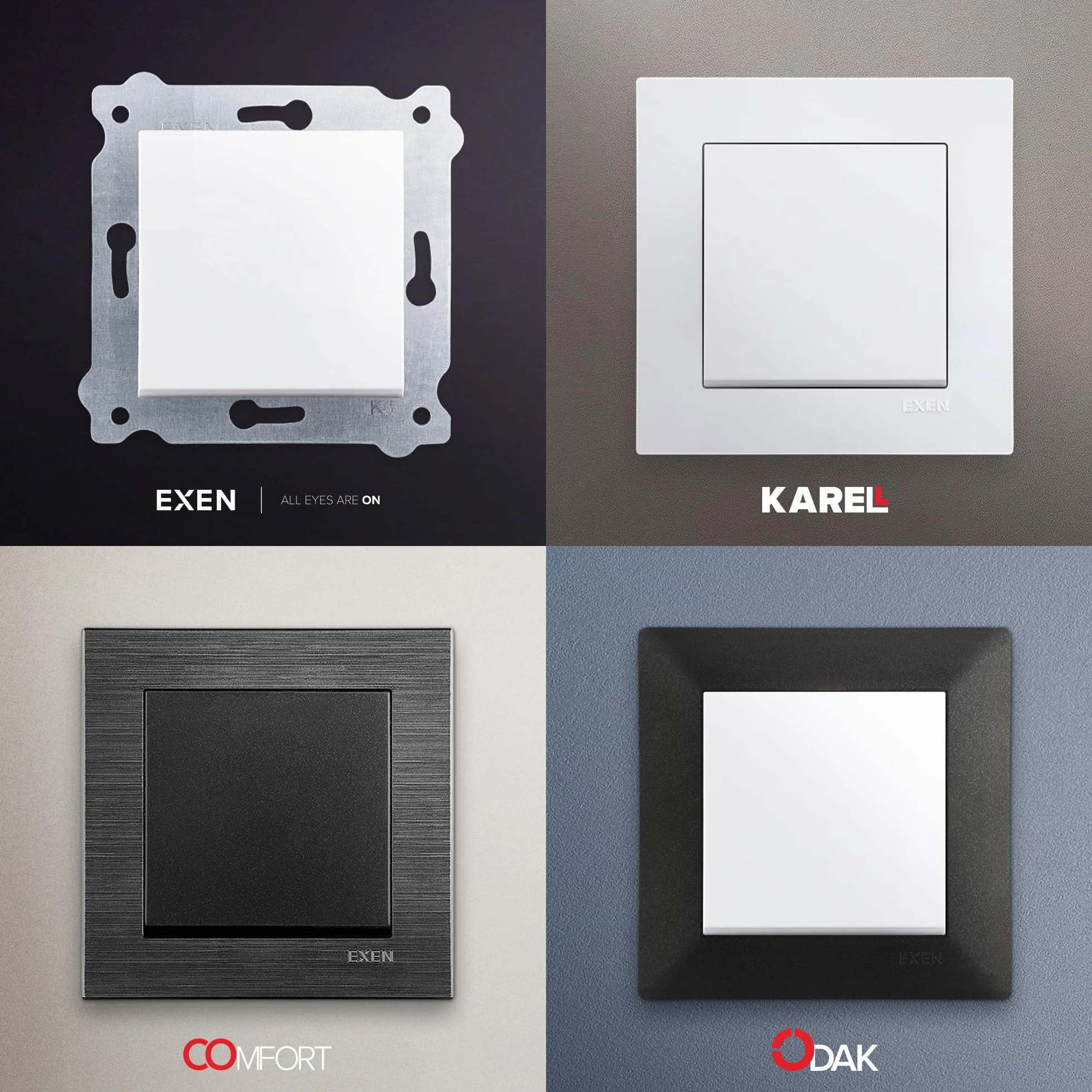 EXEN Cadre de Finition Cinq Blanc 368 mm 5 Postes Série ODAK Plaque Murale Encastrable Design Moderne