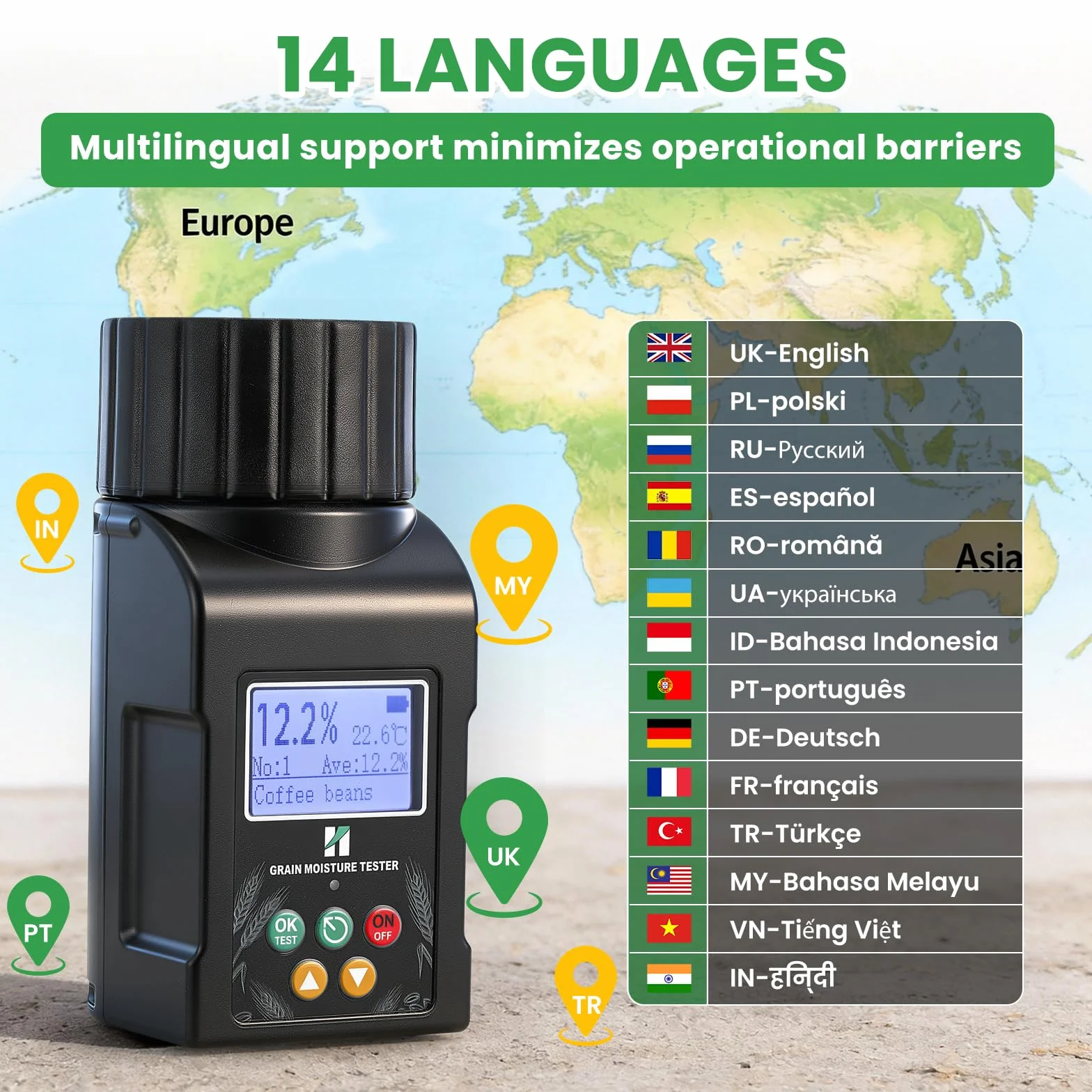 Humidimètre pour céréales Huanyu, testeur d'humidité portable, précision ±0,5%, 40 types, compensation de température