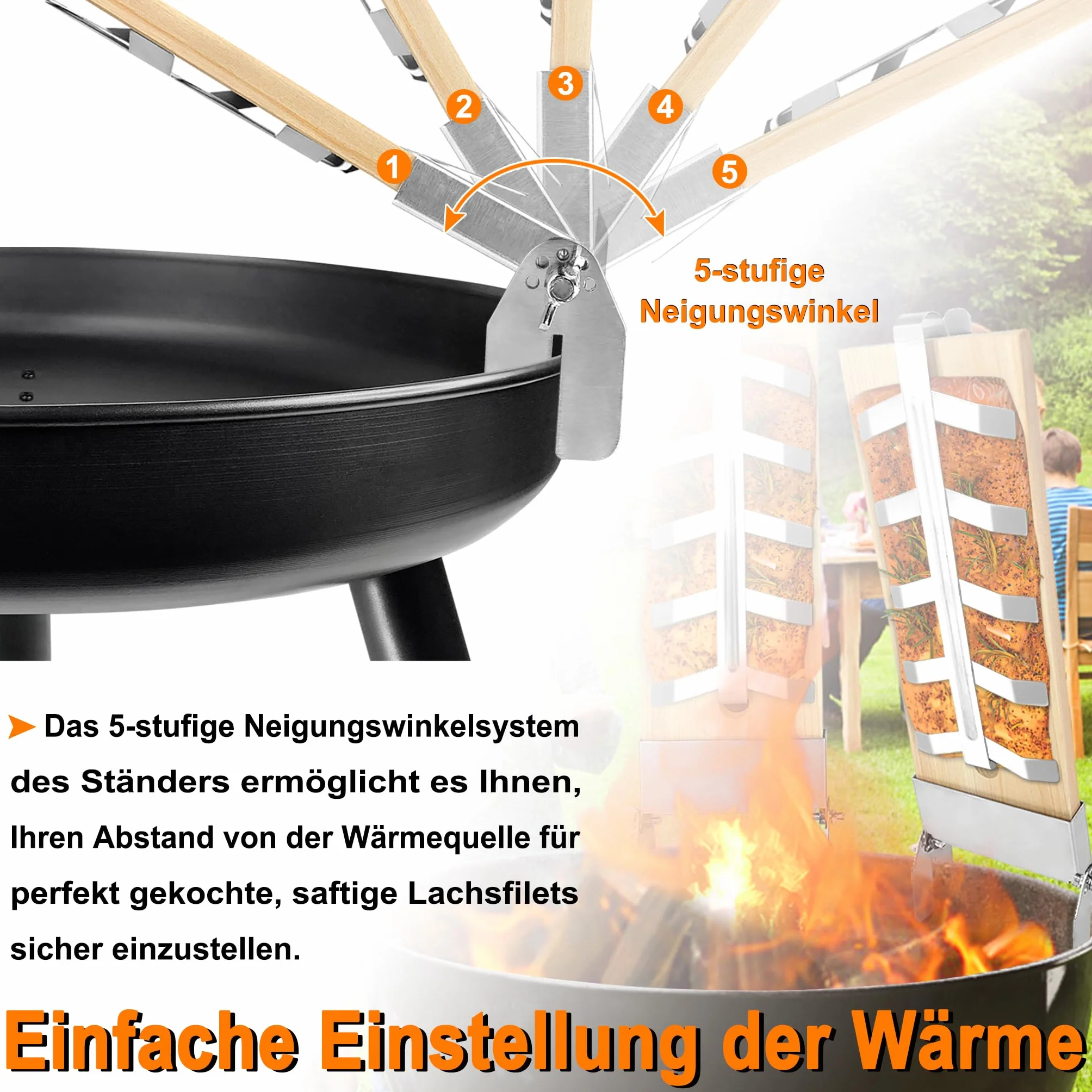Lot de 4 planches à saumon flammé en acier inoxydable, support réglable 5 niveaux, planche à fumer en cèdre pour barbecue