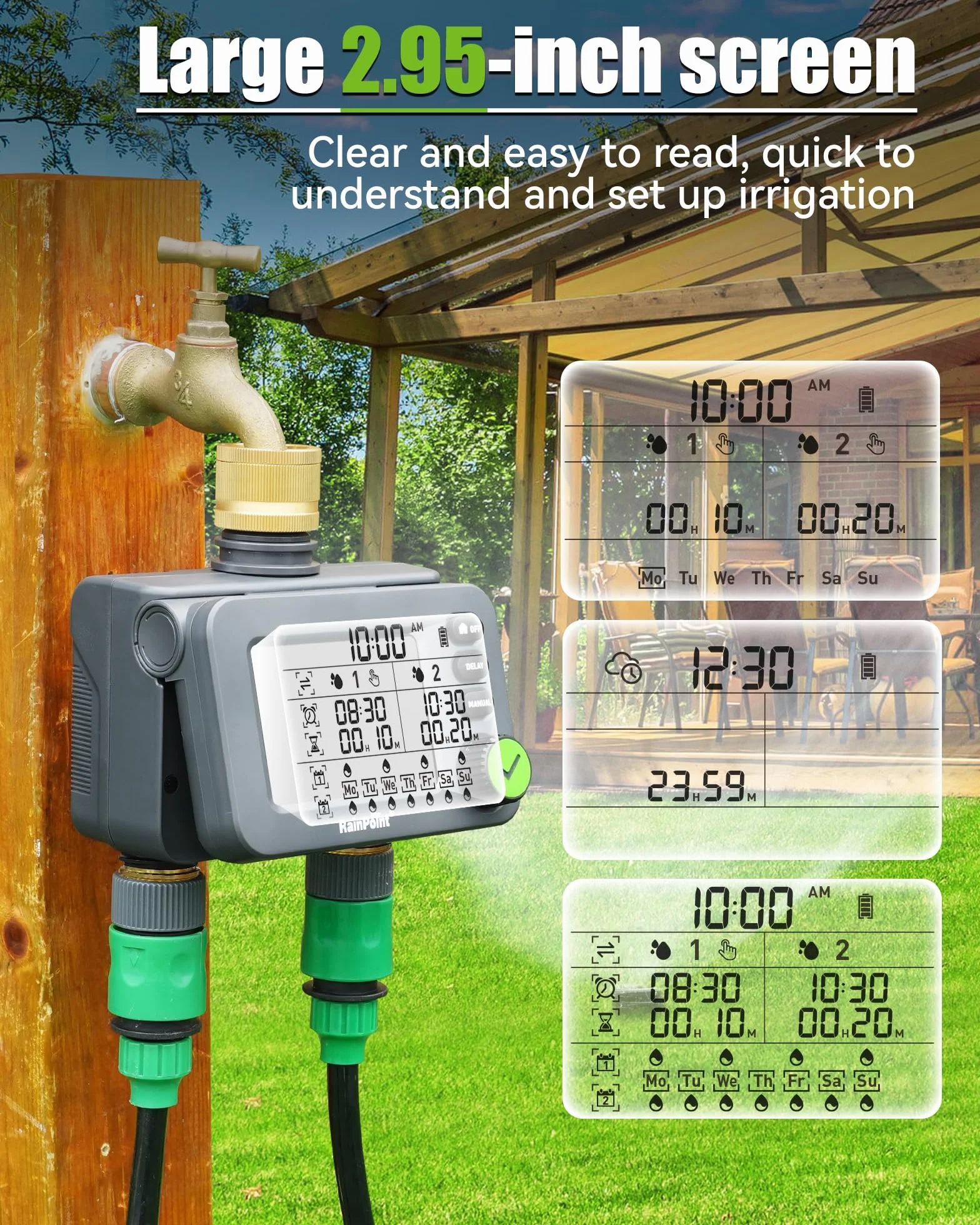 RAINPOINT Programmateur Arrosage 2 Sorties, Minuteur Automatique Jardin IP54