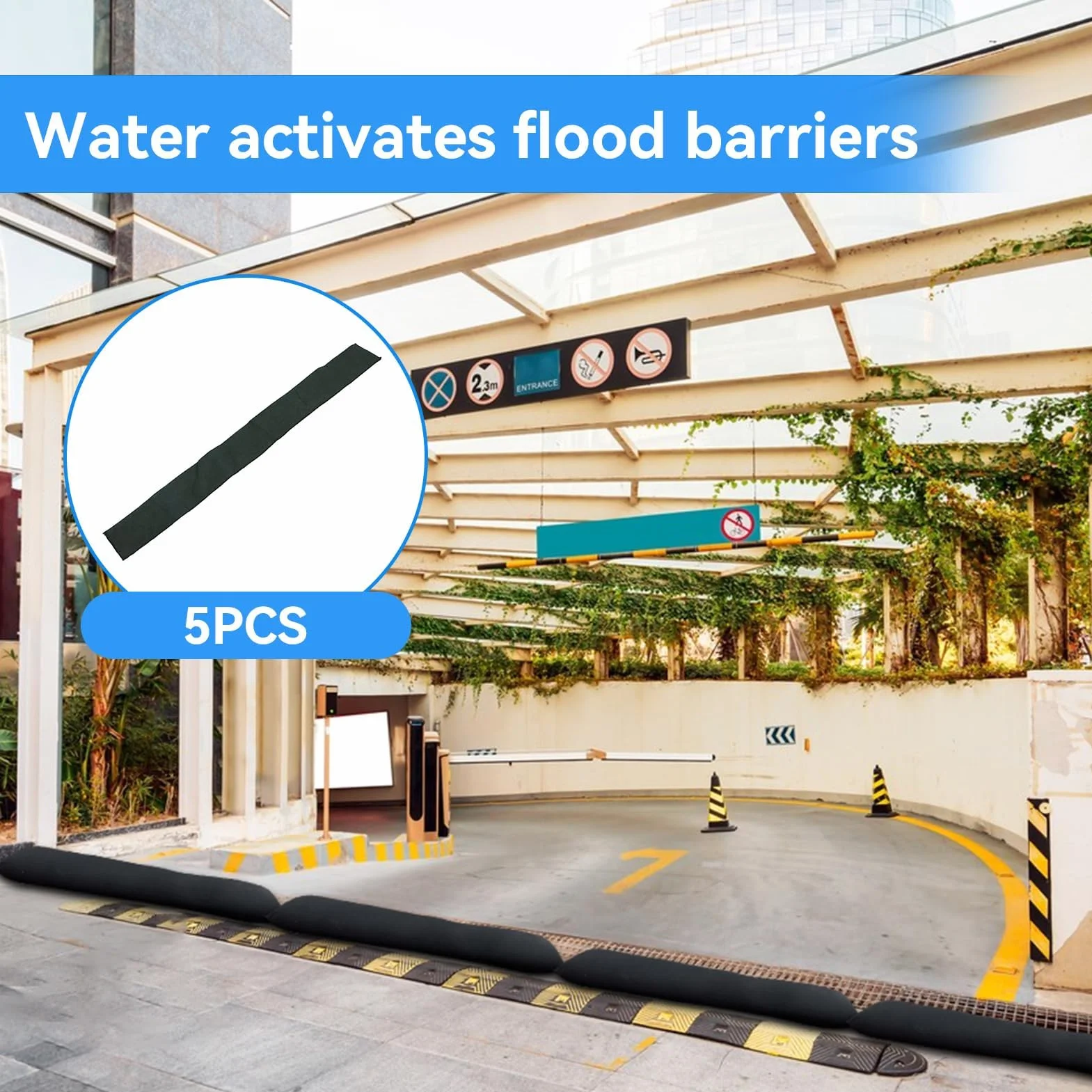Barrières Anti-inondation l'eau activé, 5pcs Sacs absorbants Sandless Sable réutilisables pour Porte Maison