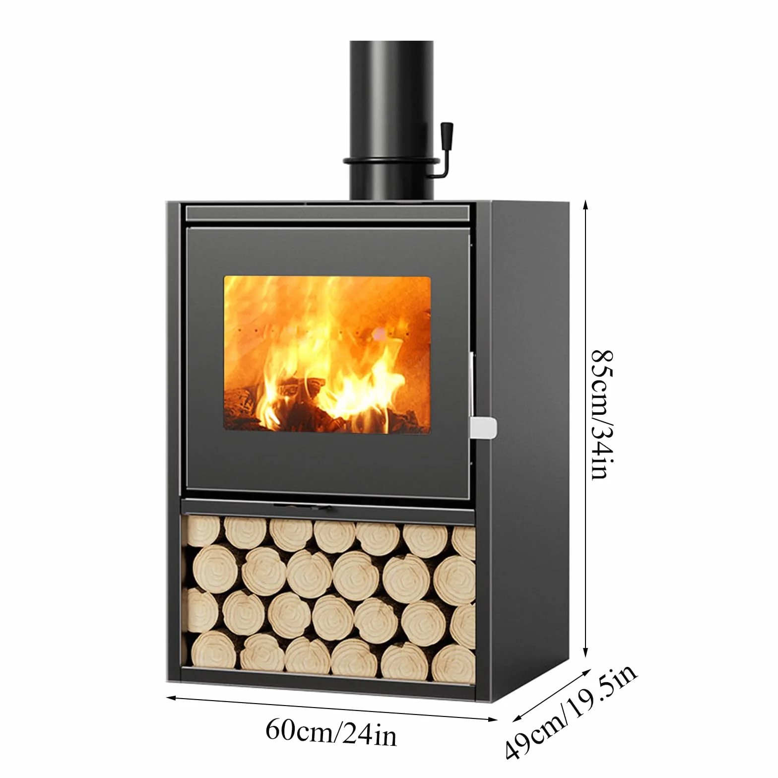 Poêle à Bois 15KW en Fonte Multi-combustibles éco-Conception 60 x 49 x 85 cm