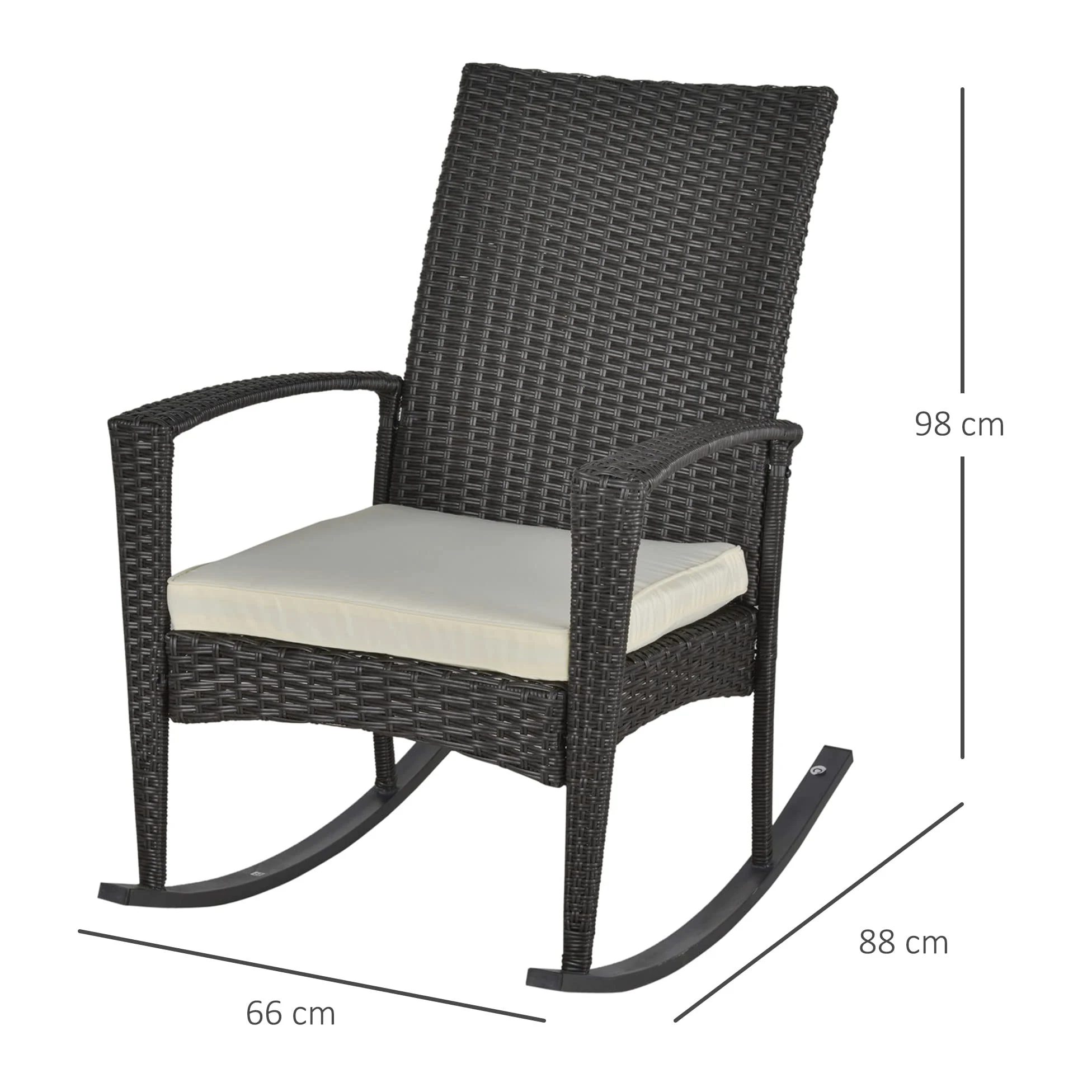 Outsunny Fauteuil à Bascule Rocking Chair avec Coussin d'assise déhoussable 66L x 88l x 98H cm résine tressée Imitation rotin Chocolat