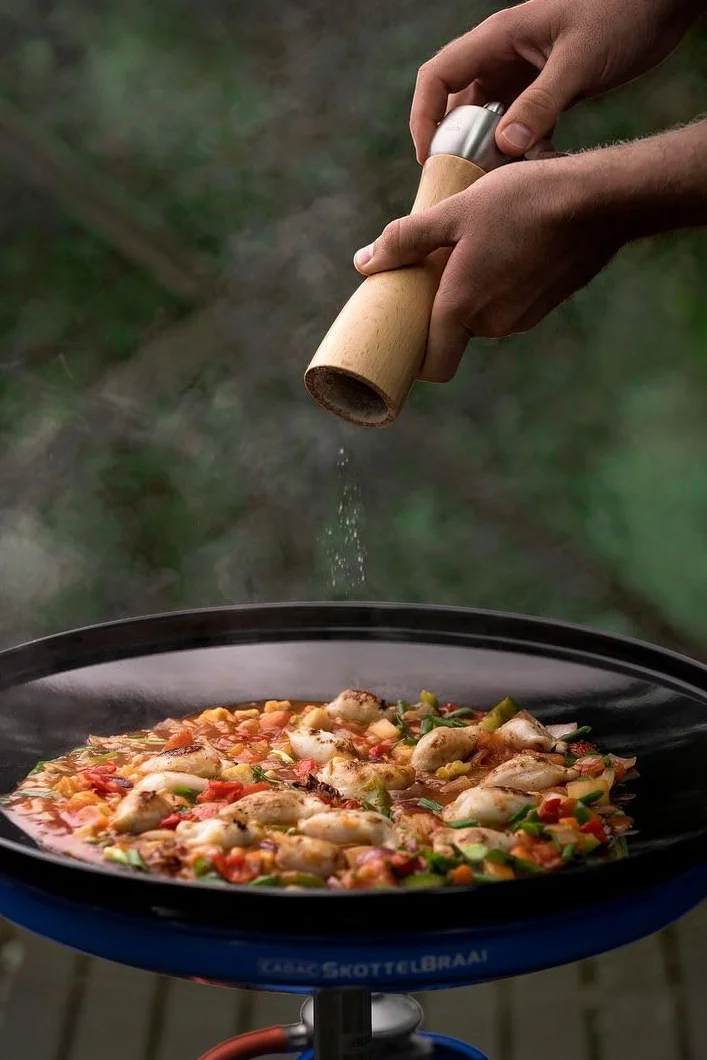 CADAC Skottelbraai Original 28-37mBar Barbecue Noir Gris Bleu avec Support de Casserole et Sac de Rangement