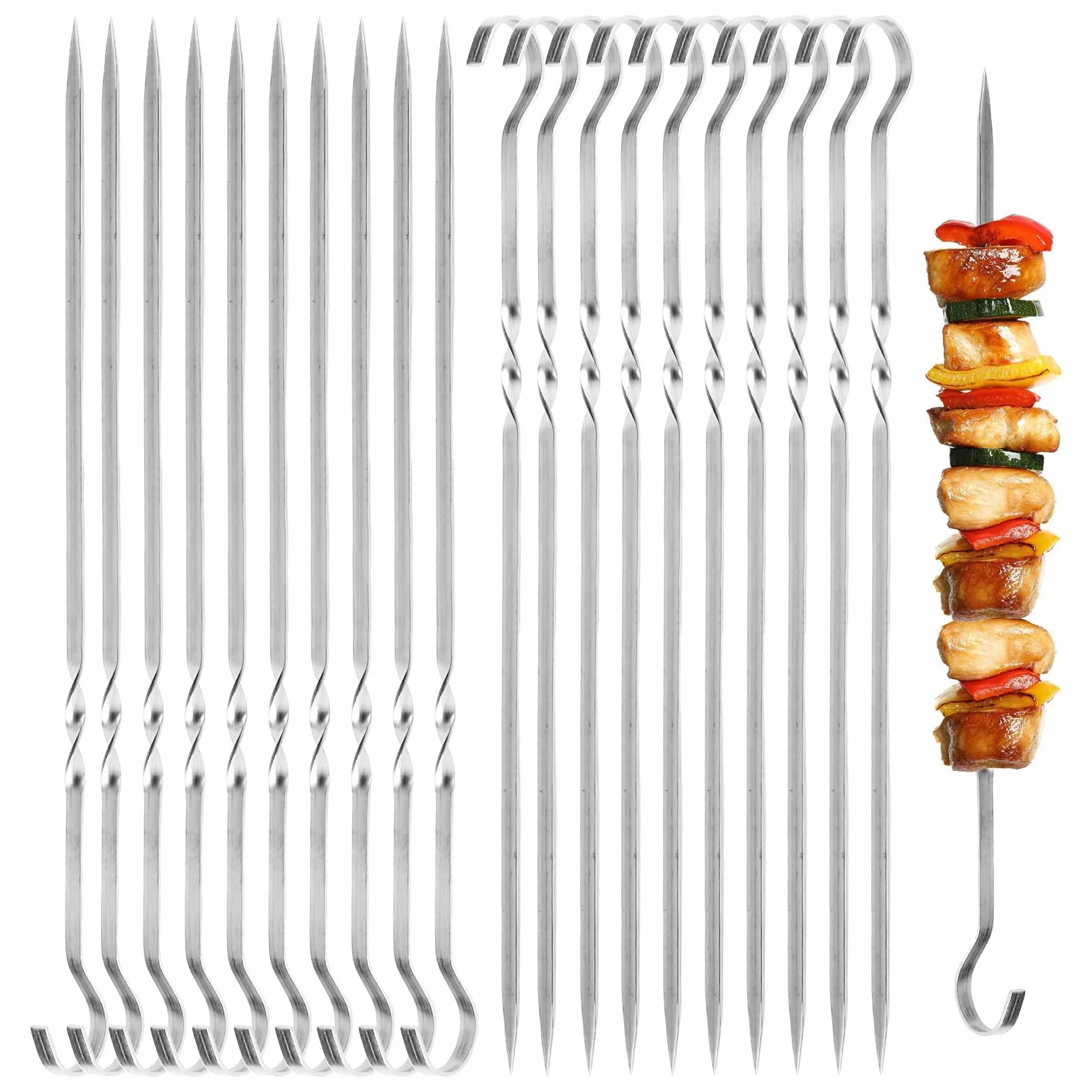 20 pcs Brochettes Barbecue, Brochettes à Viande Acier Inoxydable, BBQ Brochettes, Brochettes Métal Plat Brochettes,Légumes Pics à Brochettes, Pic a Brochette Inox, Kebab pour Brochettes Viande