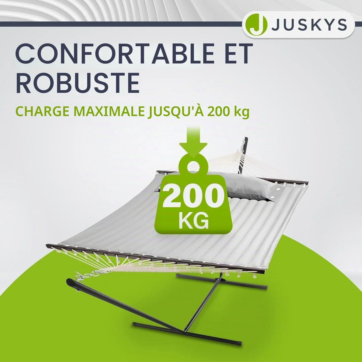 Hamac Cata de Juskys avec châssis et Coussin - hamac Double d'extérieur, pour 2 Personnes - hamac Double avec châssis, supportant jusqu'à 200 kg - Gris Clair