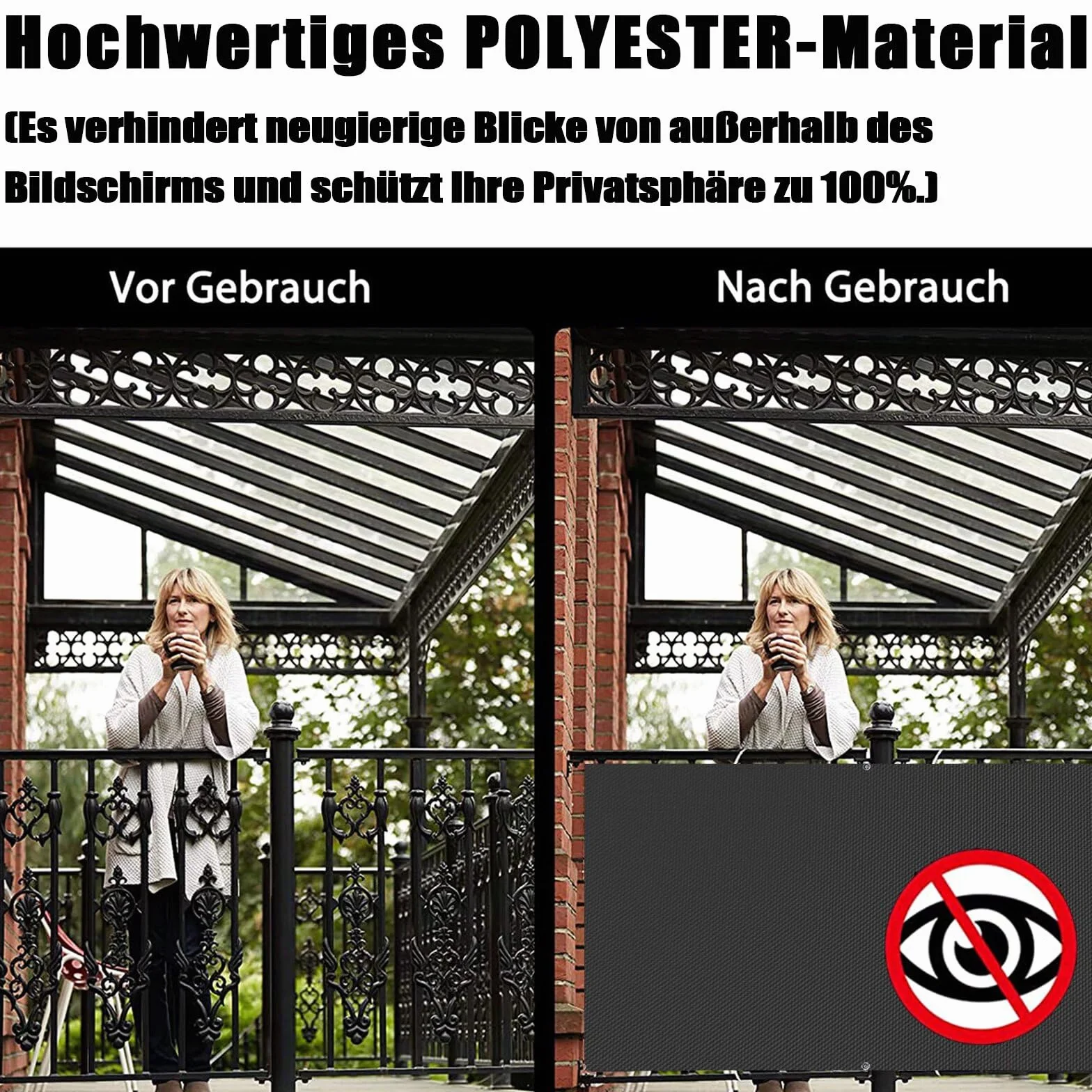 Store LatéRal pour Balcon Et Terrasse Store LatéRal Pare-Soleil Brise-Vue Résistance à la déchirure avec Trous et Serre-câbles aux Intempéries Cache Balcon Protection UV Blanc 70x1000cm