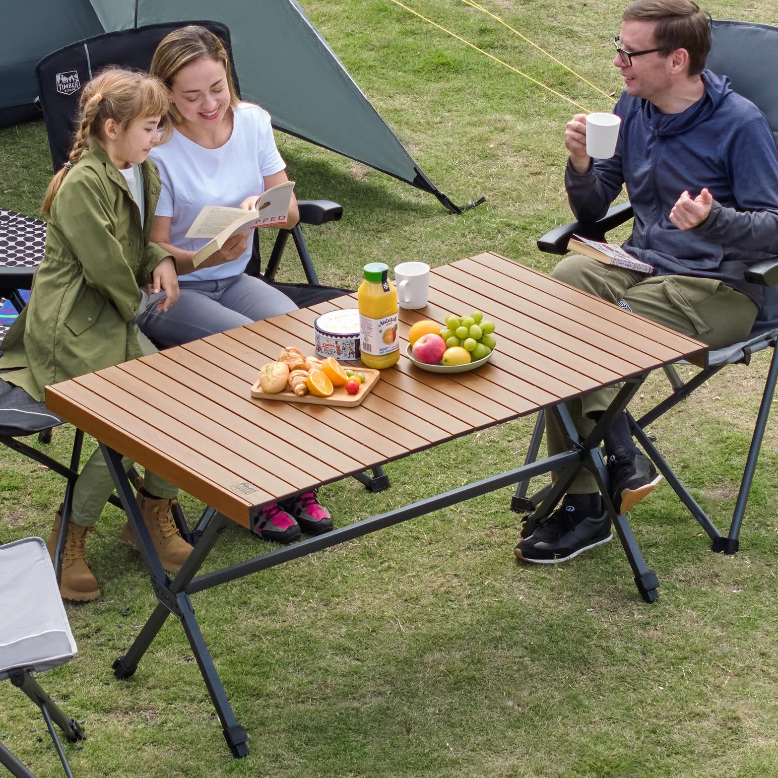 TIMBER RIDGE Table de Camping Pliable 125 x 80 cm Hauteur Réglable XXL Jardin Extérieur