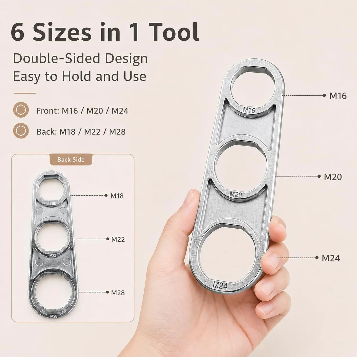 Clé Mousseur Robinet Double Face Métal 6 Tailles M16 M18 M20 M22 M24 M28 Outil Démonter Perlateur Filtre