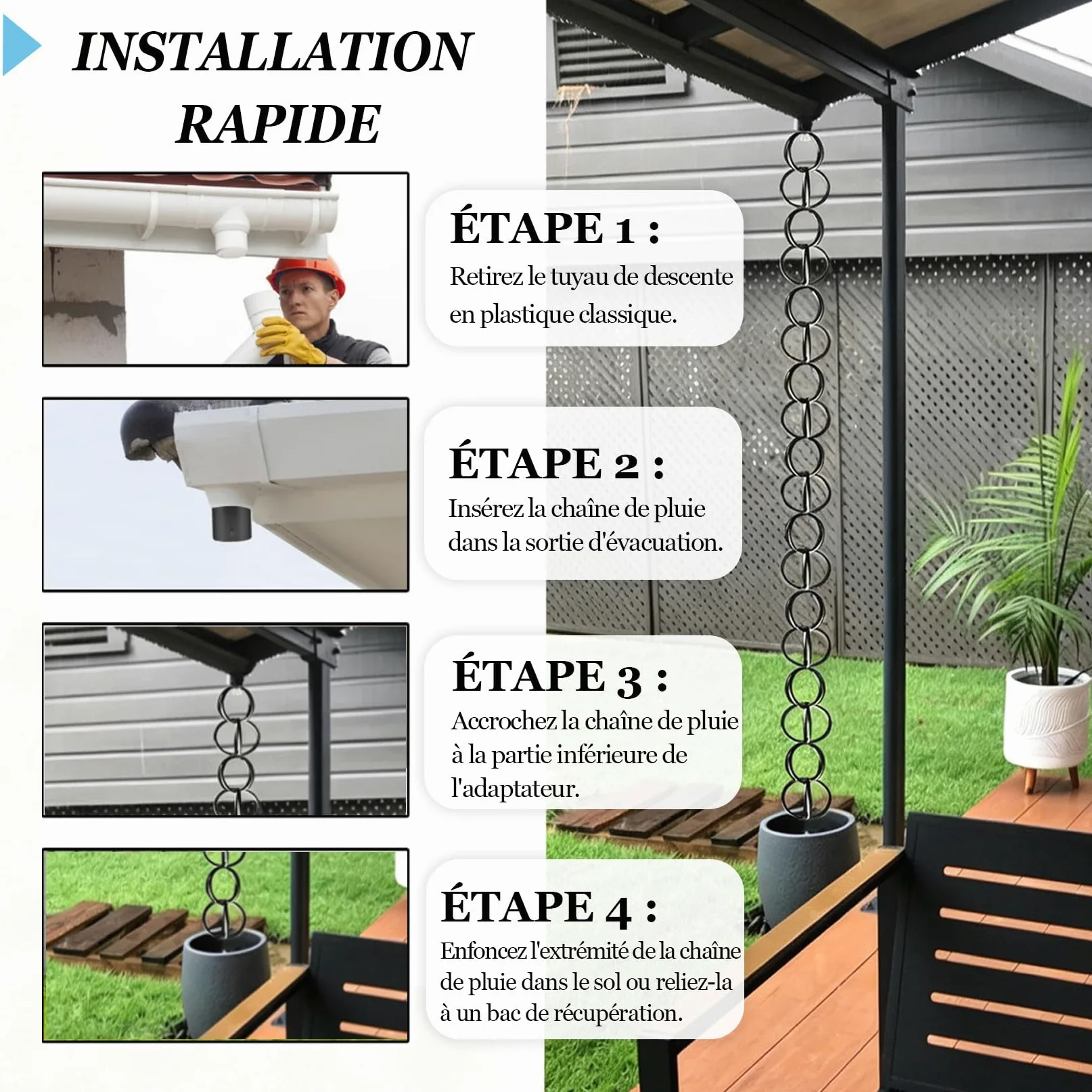 Chaîne de Pluie,Chaine de gouttiere,Rain Chain,pour Gouttiere ChaîNe De Pluie Japonaise pour Les Fortes,Remplacement de Descente Extérieure,pour Toit,Jardin 2.4m(8ft) Noir
