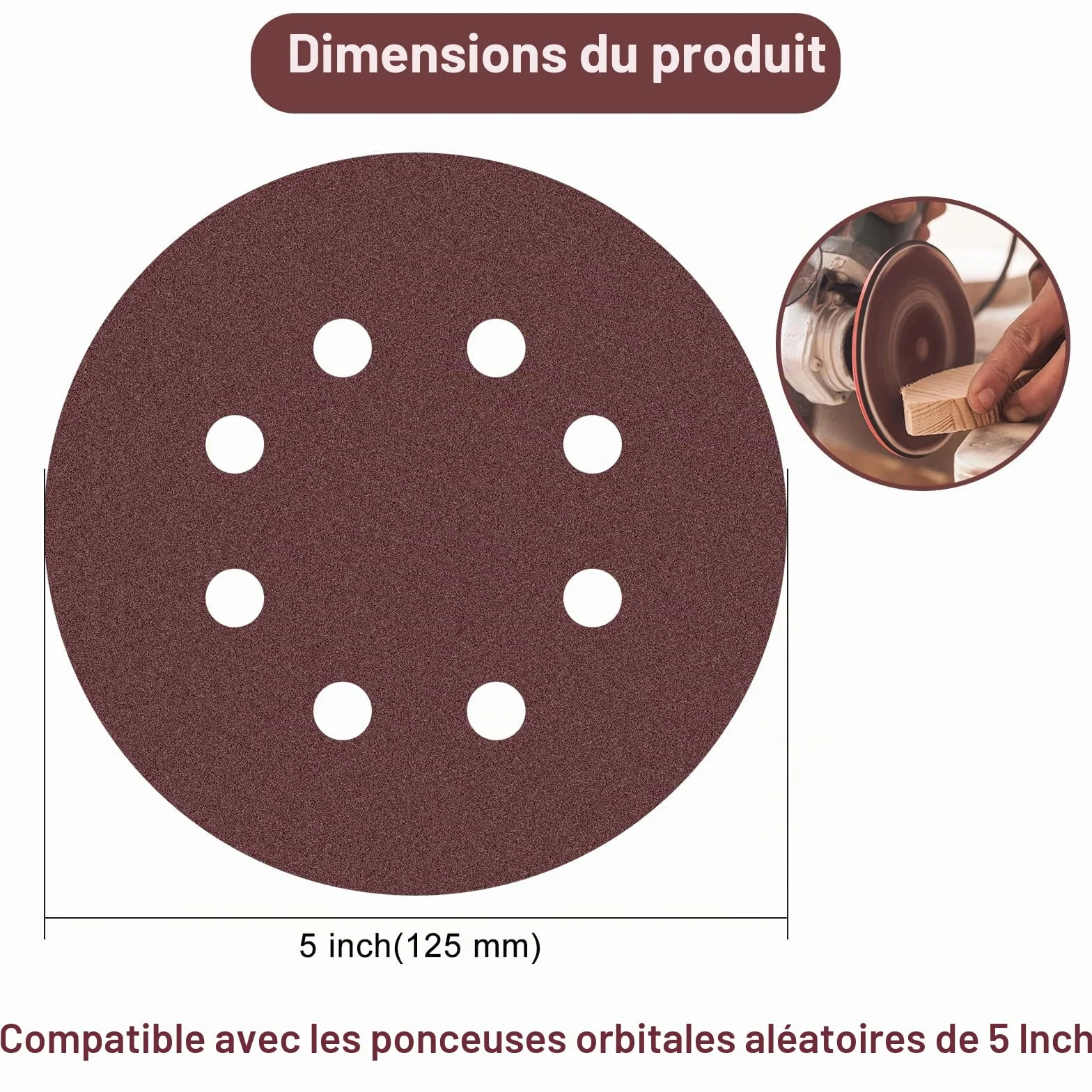 Disques Abrasifs 125mm 8 Trous, Lot de 50 Pièces Grain 60/120/240/400/800 pour Ponceuse Excentrique
