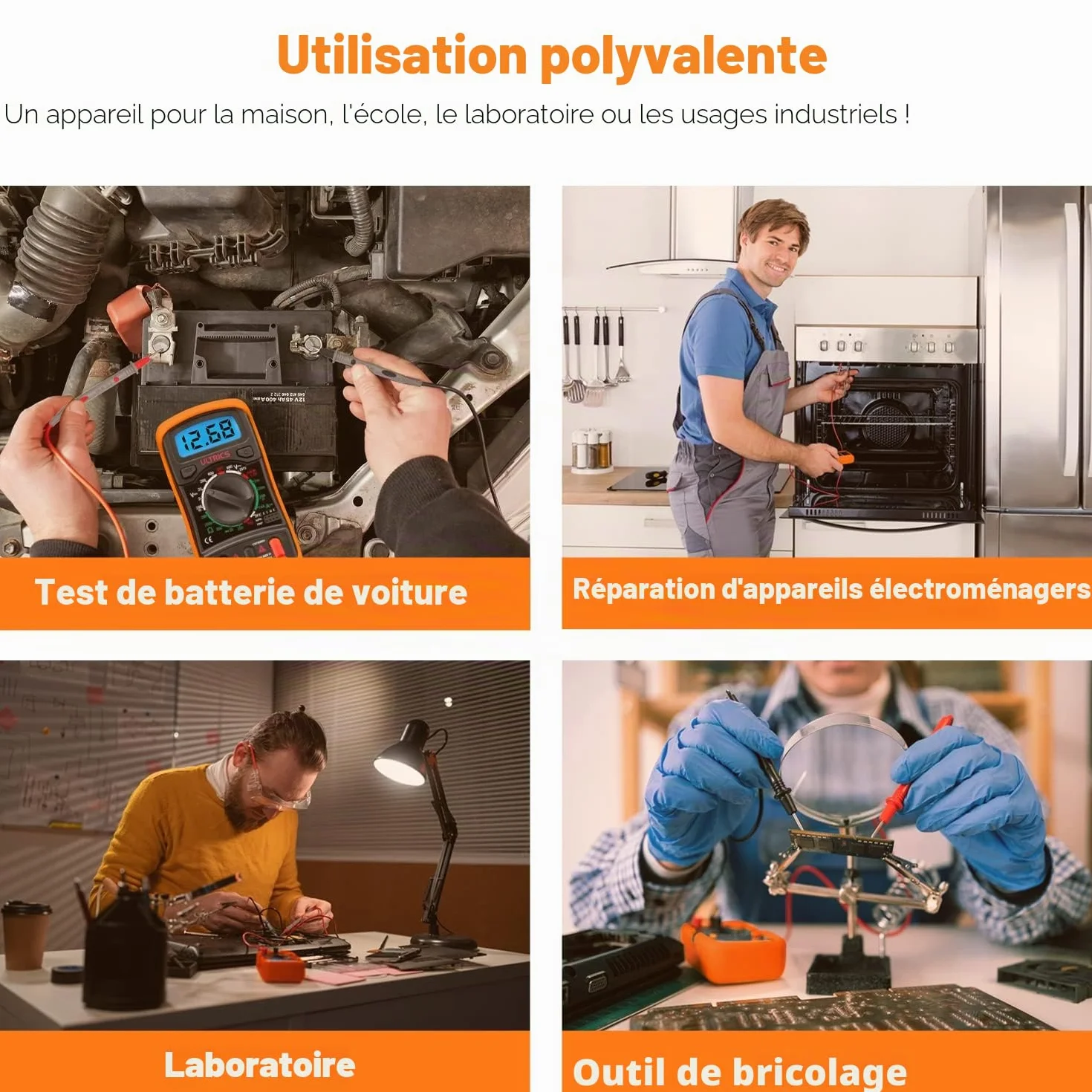 ULTRICS Multimètre Numérique Digital Multimètre Testeur Électrique Multifonctions 4000 AC/DC Tension Courant Résistance Continuité Diode