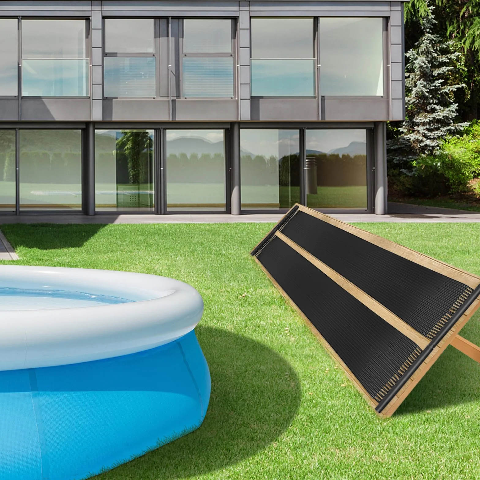 SOARS Réchauffeur Solaire, Lot de 2 Panneaux Solaire Piscine Hors Sol, Matériau PE de Qualité, Set d’Accessoires Complets, pour Piscine Jusqu’à 12000L d’Eau, Noir (3 x 0,75 m)