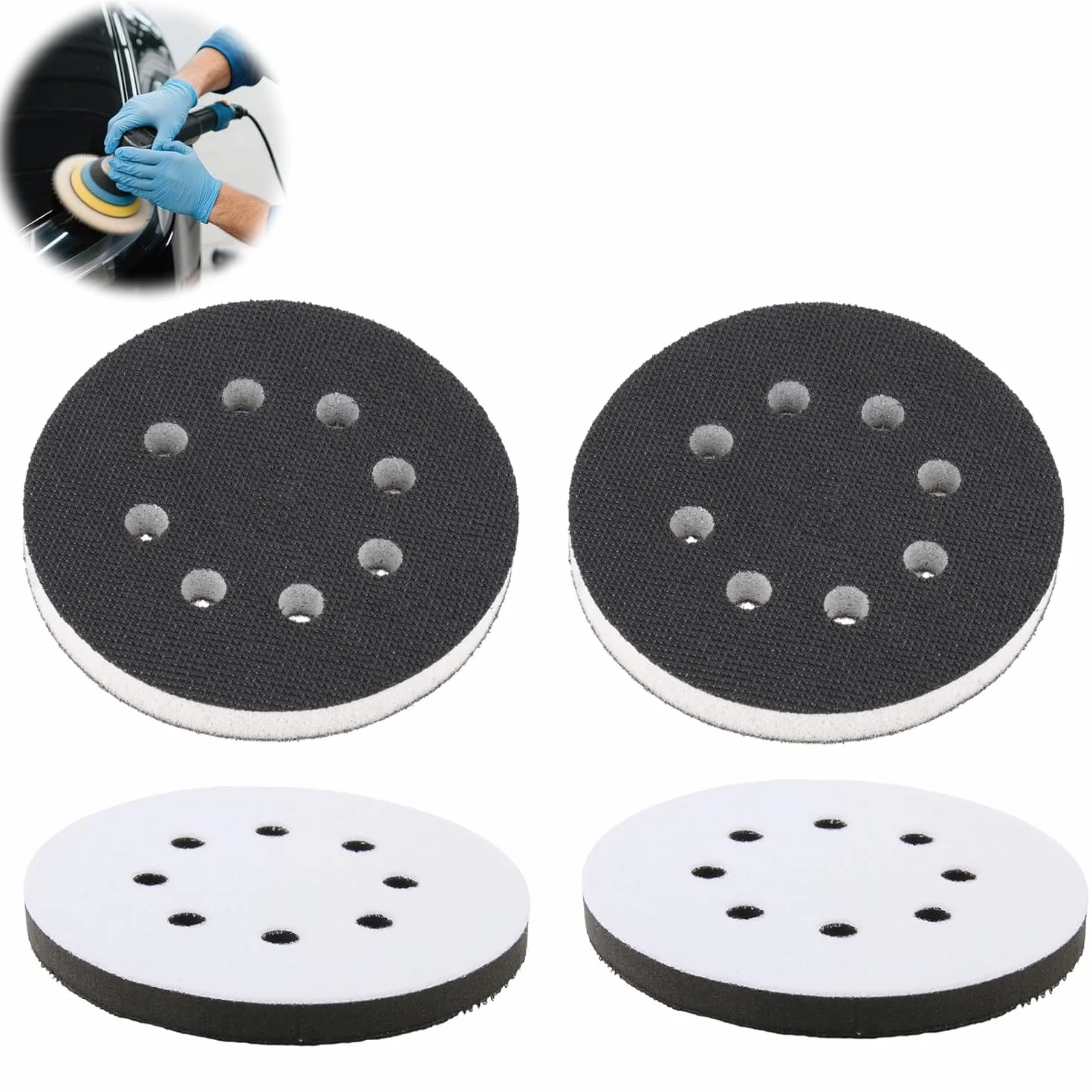 Tampon Interface 125mm 8 Trous Mousse Souple Polissage 4 Pièces