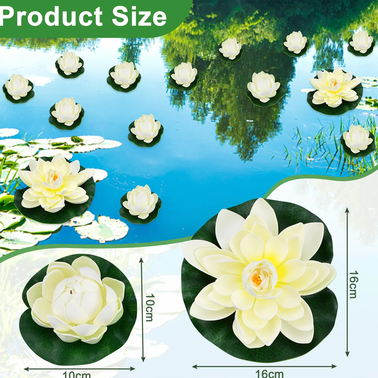 Lot de 5 Fleurs Flottantes 10cm&18cm Nénuphar Artificiel Lotus NymphéAs Artificiels Ornement Flottant Fleur de Lotus Mousse Flottante Plantes pour piscines, Aquariums, scènes de ruisseau