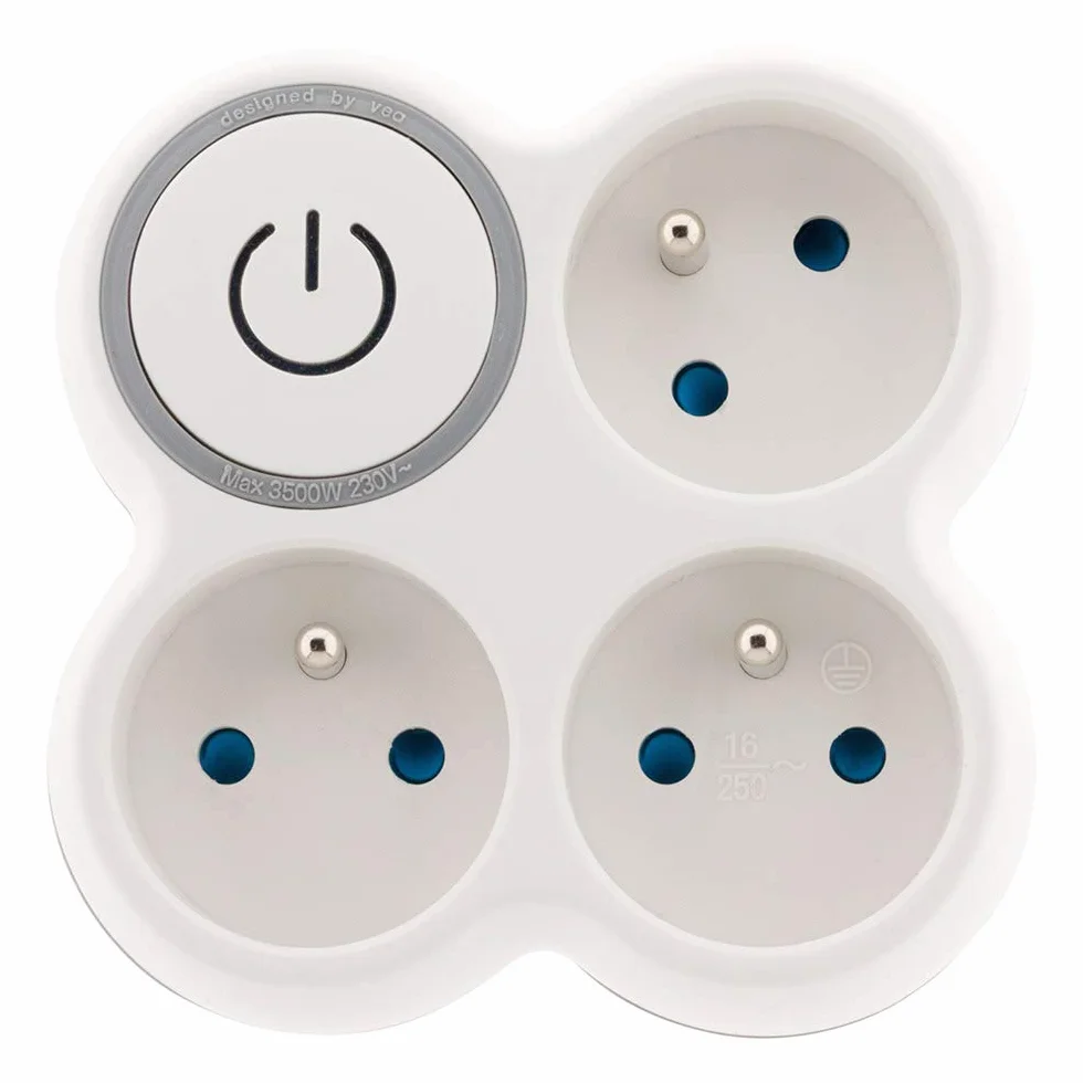 Zenitech 16A 2P+T Façade avec Interrupteur Gris/Blanc Triplite
