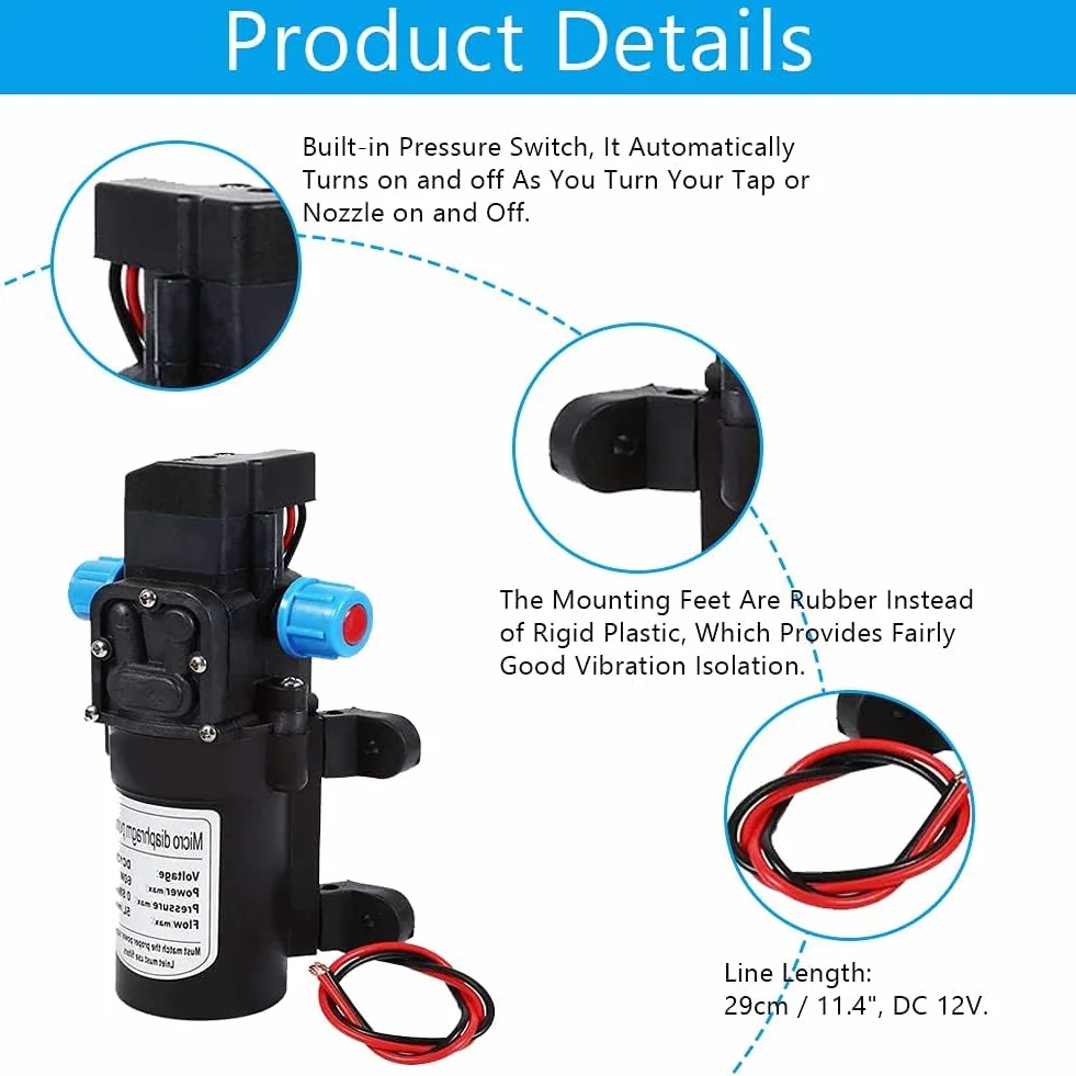 Pompe de Pulvérisation Auto-Amorçante 116PSI DC 12V 60W 5L/min pour Camping-Cars Bateaux Jardin