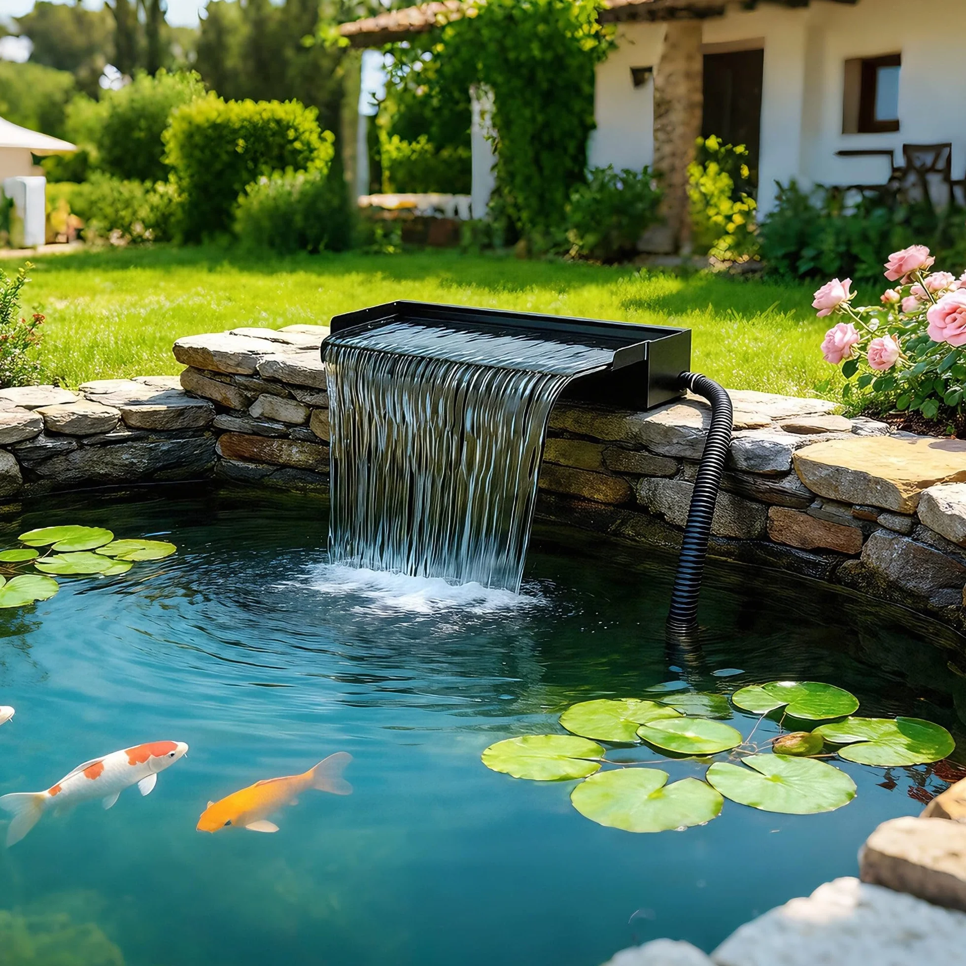 Cascade LED 60cm Acier Inoxydable Pompe Bassin 80W 4500 l/h Jardin