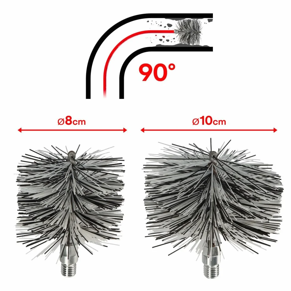 Kit nettoyage poêle à granulés 2 rallonges 3m brosses nylon conduit 80 100mm grattoir