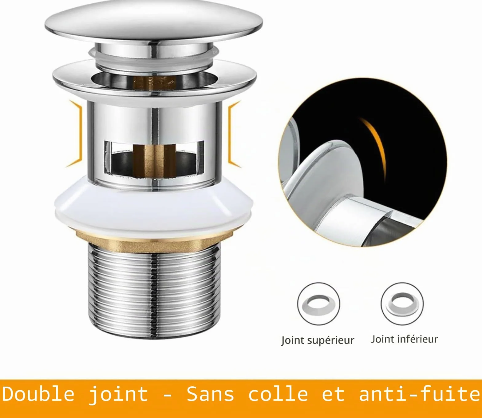 Ibergrif Bonde de Lavabo avec Trop-Plein Bouchon Clic-Clac Universel 1" 1/4 Finition Chromée