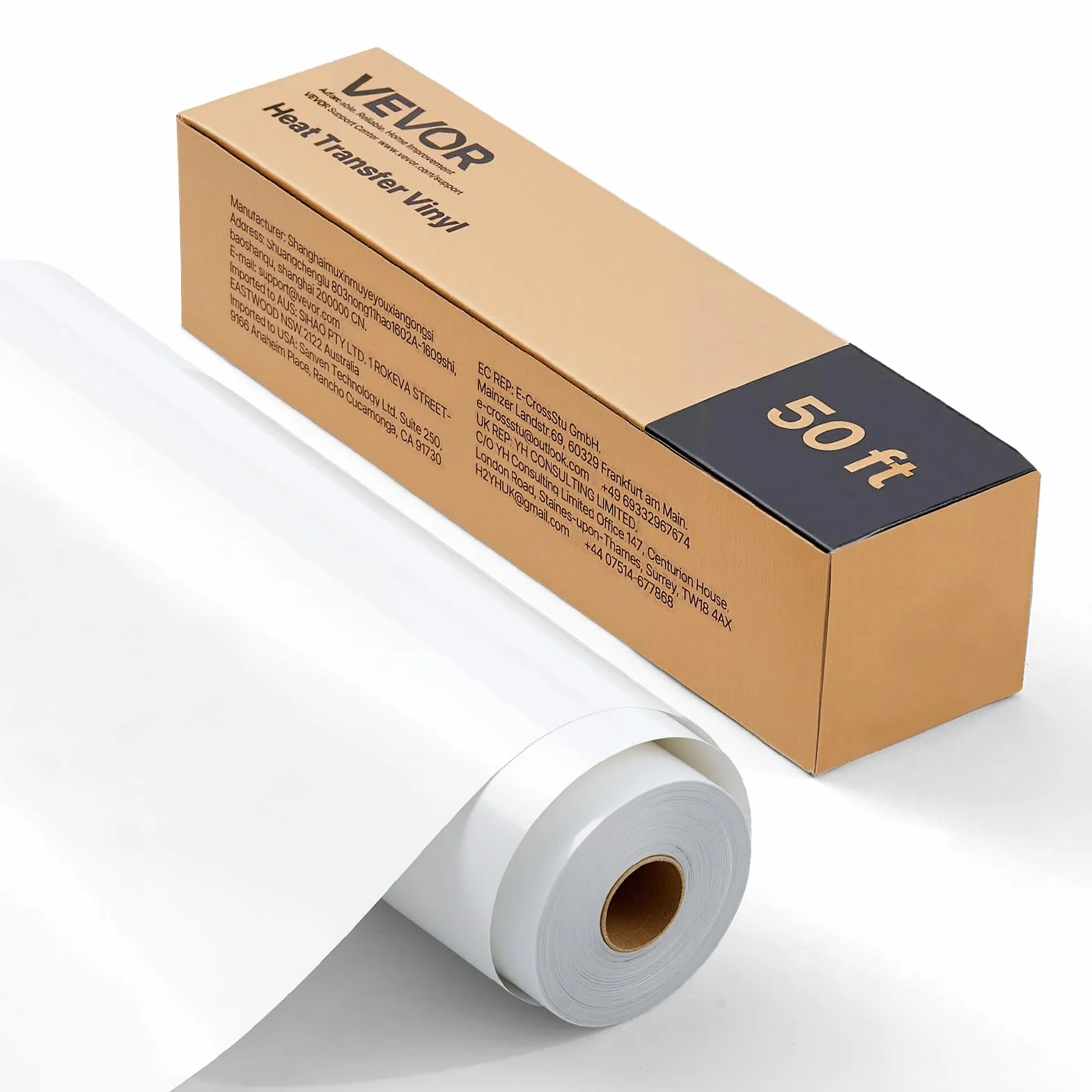 VEVOR Rouleau Vinyle Thermocollant Blanc Brillant 30,48x1524 cm, Flex HTV Facile à Découper et Désherber, Forte Adhérence, Compatible Machine Découpe
