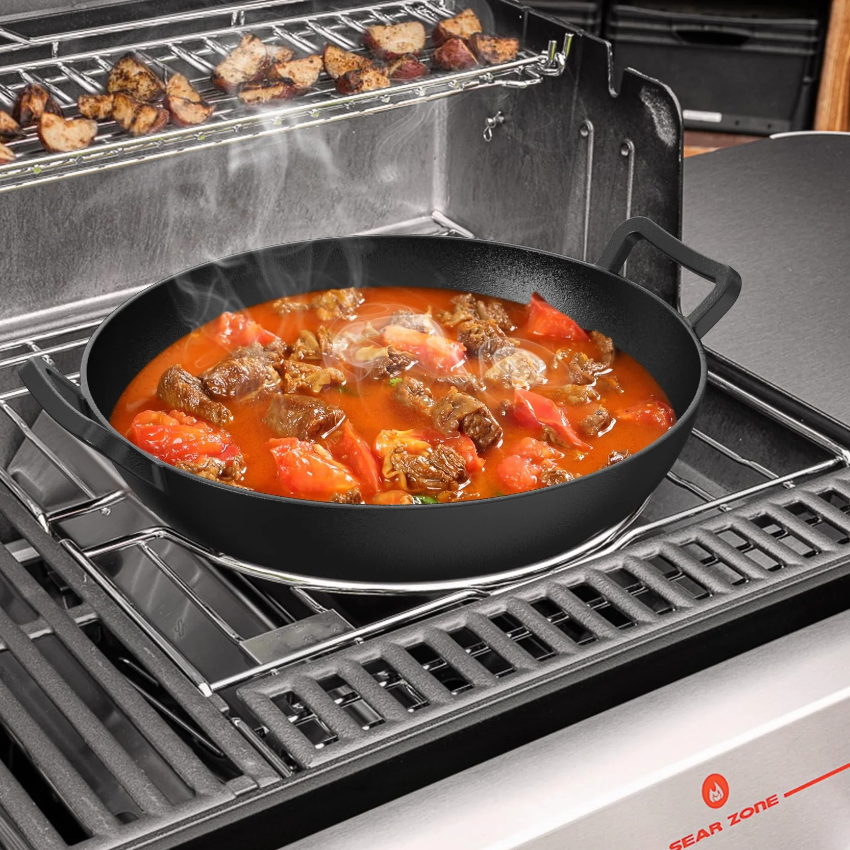 onlyfire Poêle à Wok en Fonte 36cm pour Weber Gourmet BBQ System Spirit II Genesis II GS4 Noir