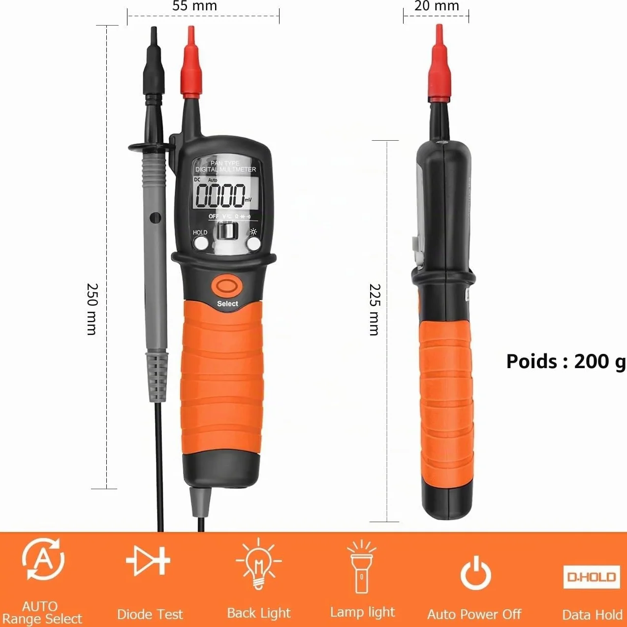 AIOMEST Multimètre Stylo VAT Testeur Électrique AI-38B AC/DC 600V Résistance 20MΩ Test Continuité Diode