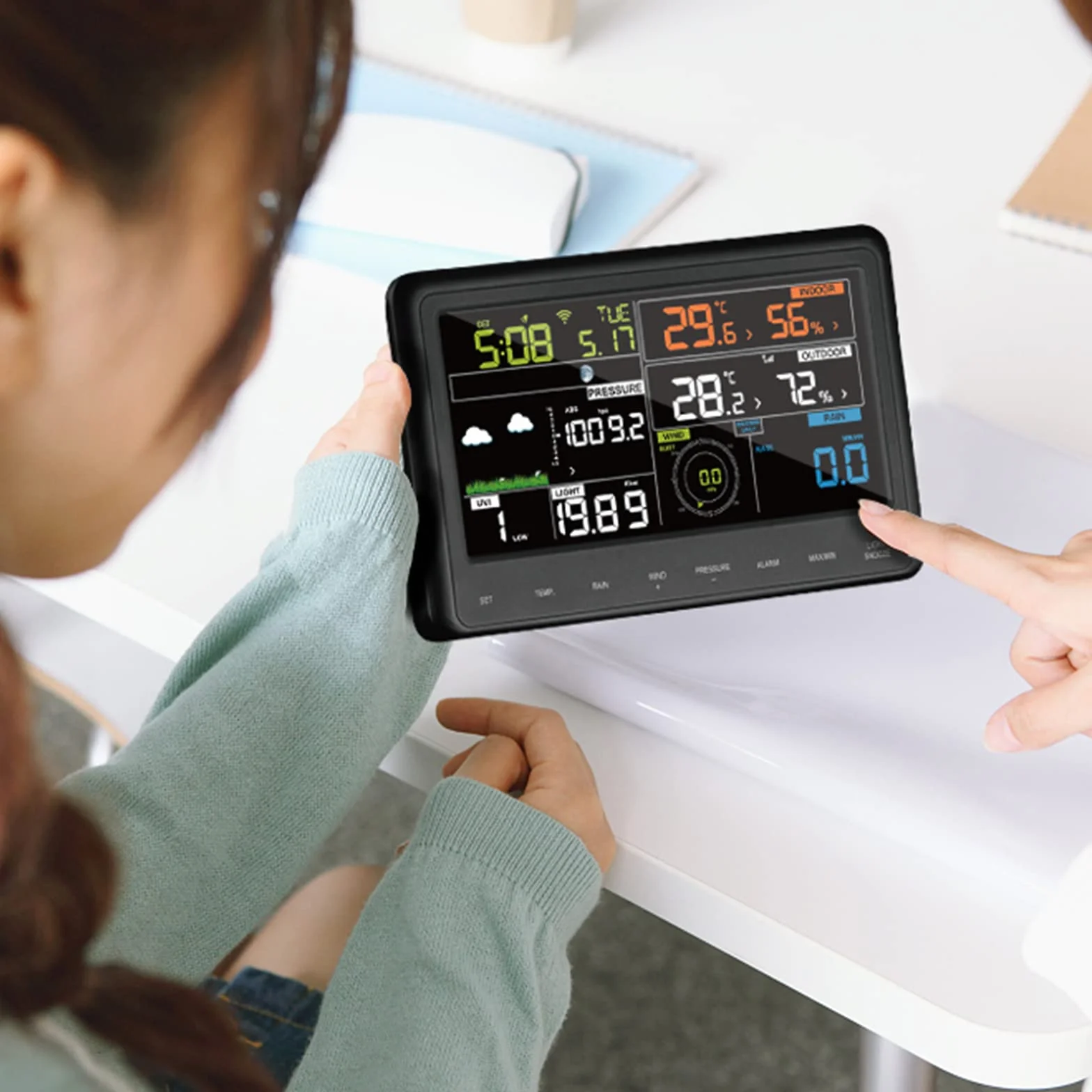 ECOWITT Station météo WS2910 WiFi capteur extérieur solaire 7 en 1 écran couleur numérique
