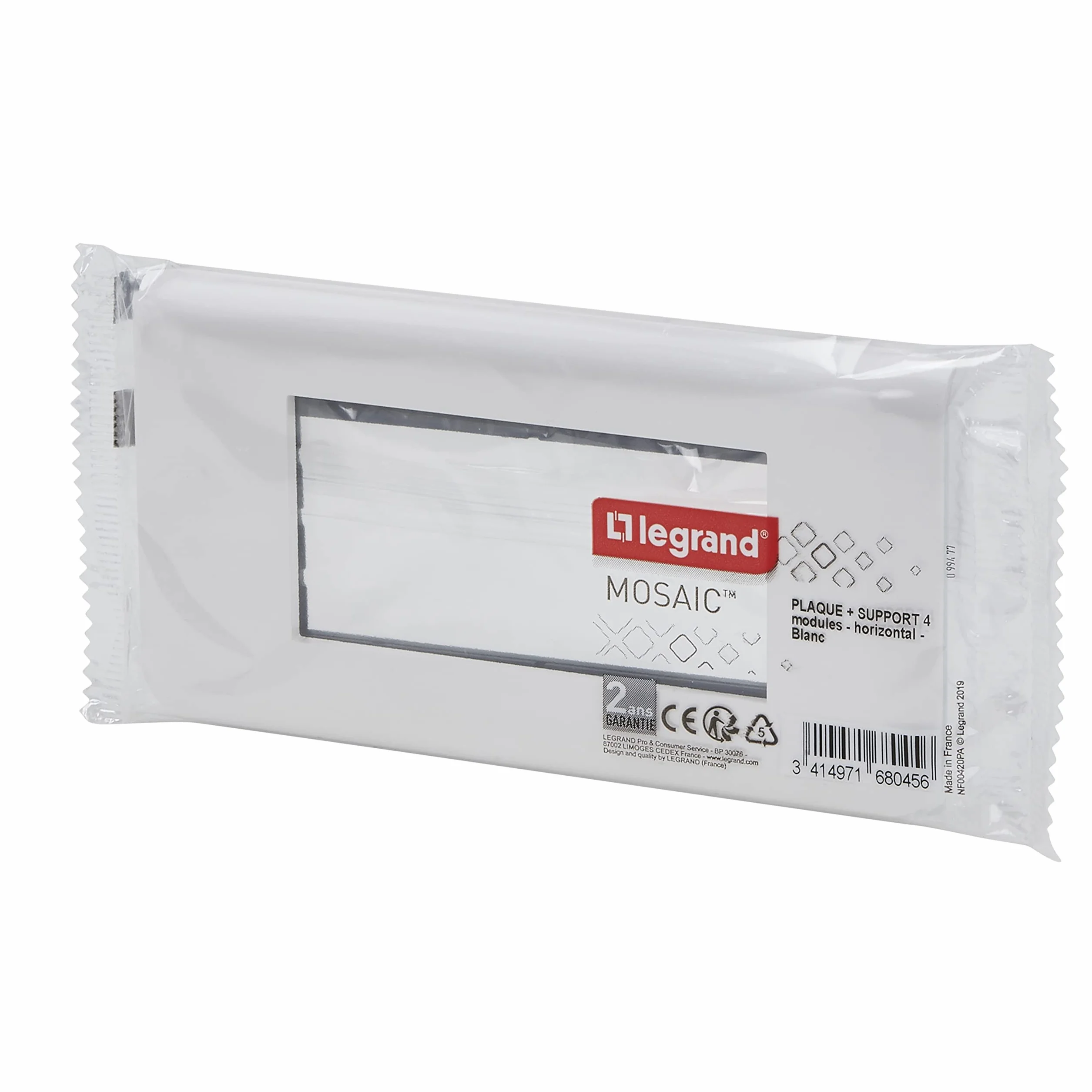 Legrand Plaque Mosaic 4 Modules Blanche Fixation Vis Montage Horizontal