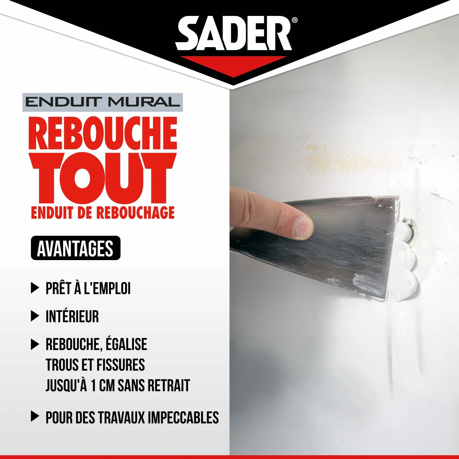 Sader Enduit de Rebouchage Intérieur Prêt à l’Emploi 1 cm 330 g