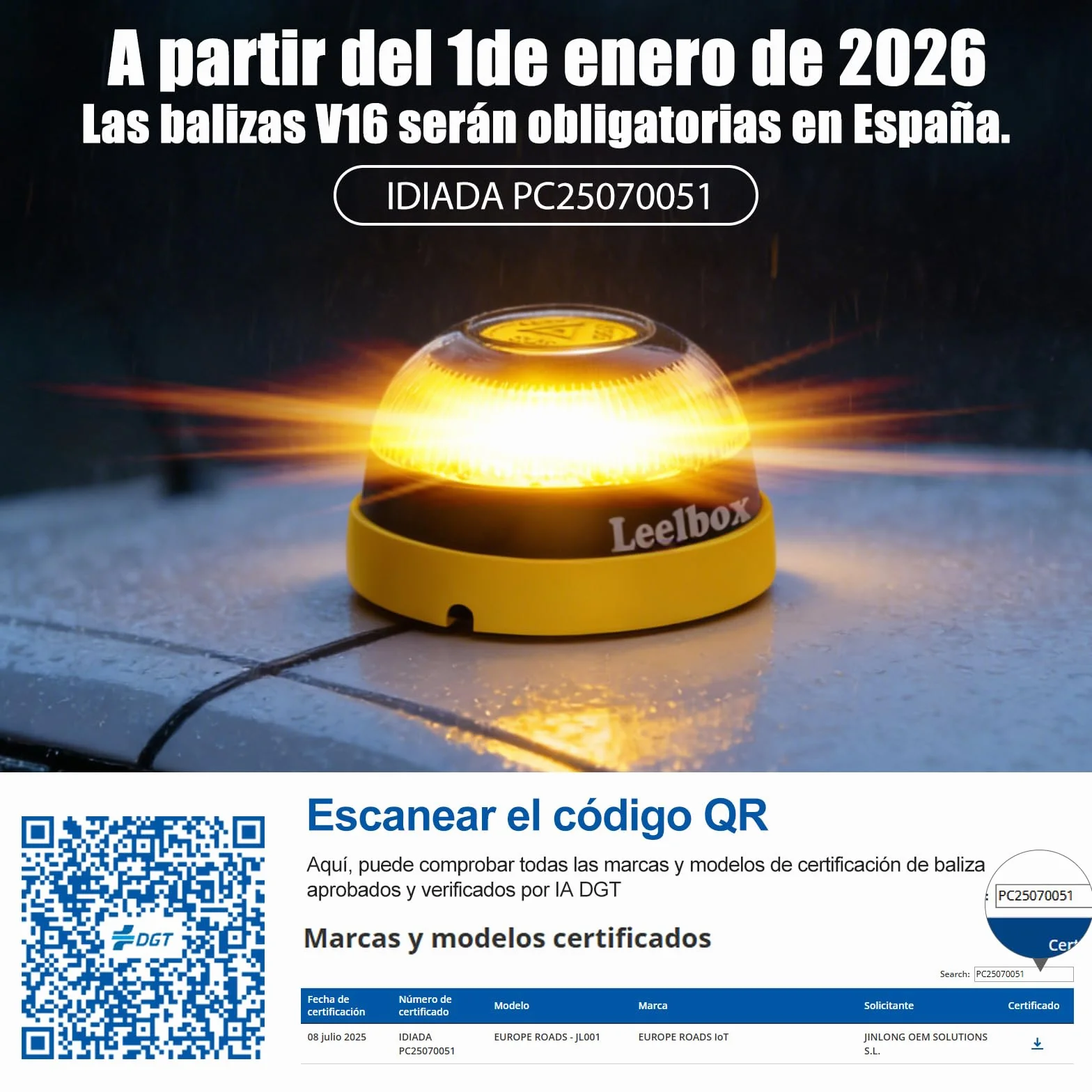 Balise V16 Homologué Espagne Avec Géolocalisateur 3.0, Gyrophare V16 Homologué Espagne, Carte Sim Intégrée Jusqu'à 2038