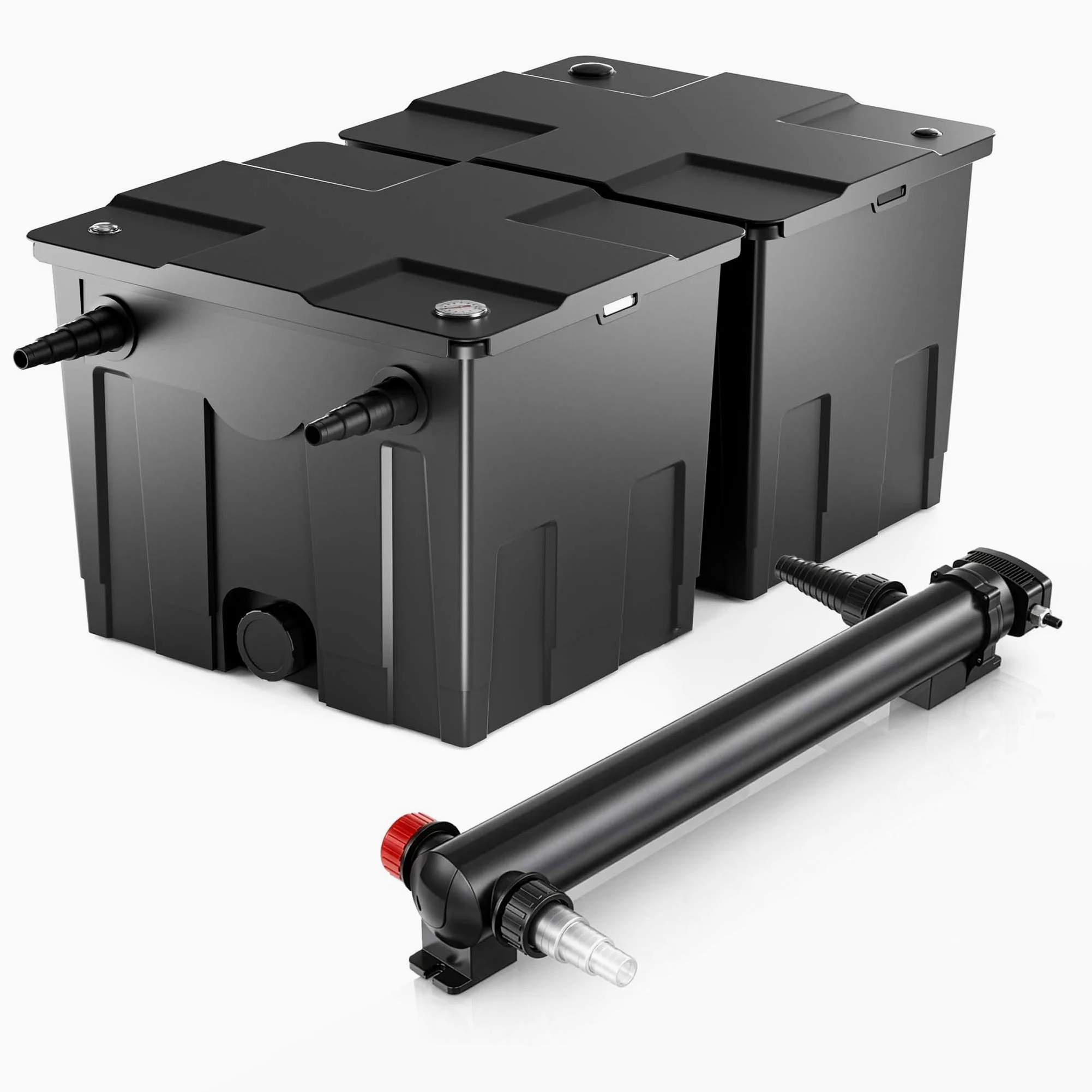 SunSun Kit complet: CBF-350B Filtre de bassin jusqu'à 60000 L Biologique, CUV-324 lampe uv UVC Clarificateur avec 24 Watt Puissance UV-C