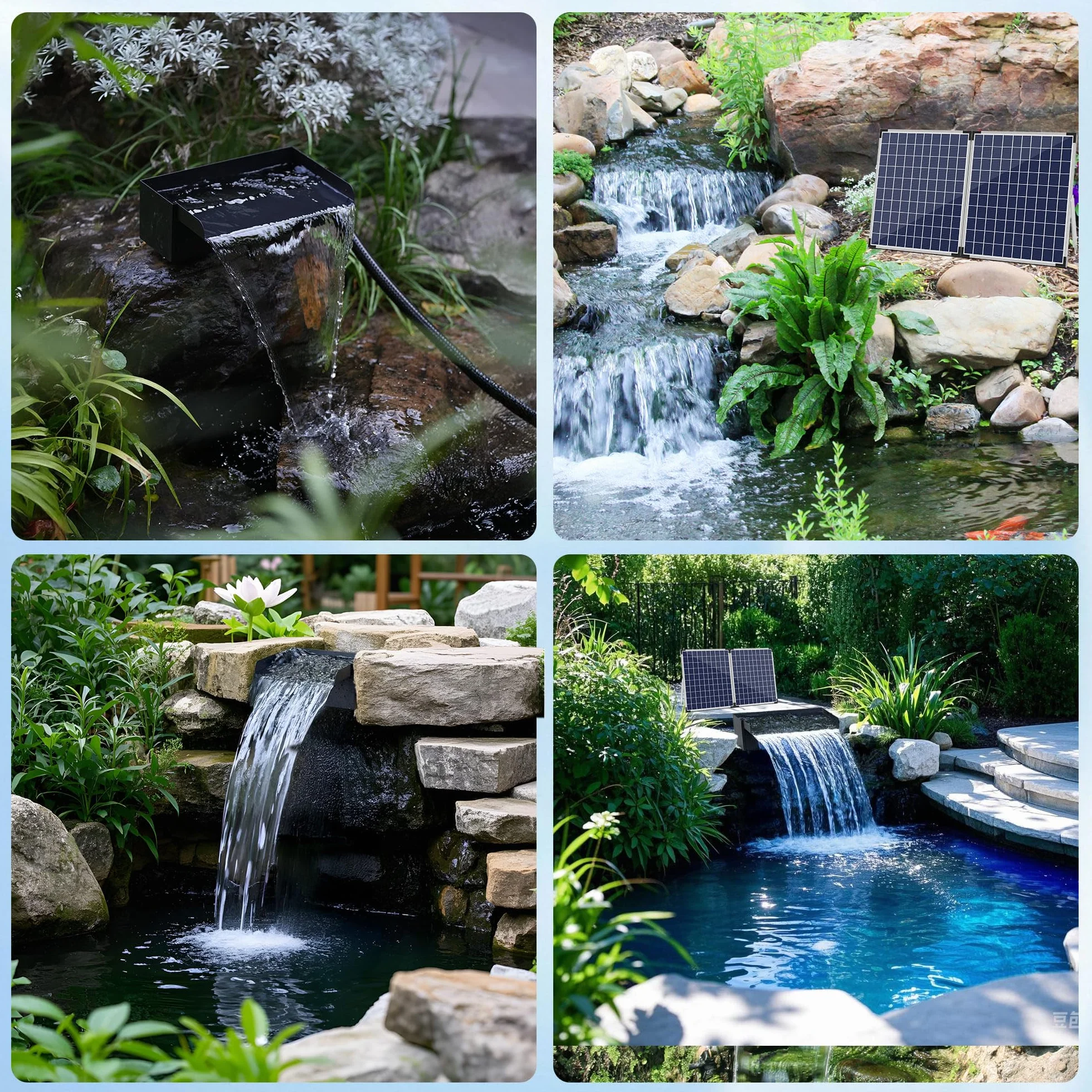 Biling Kit cascade solaire bassin jardin acier inoxydable 20 cm pompe 2100 l/h