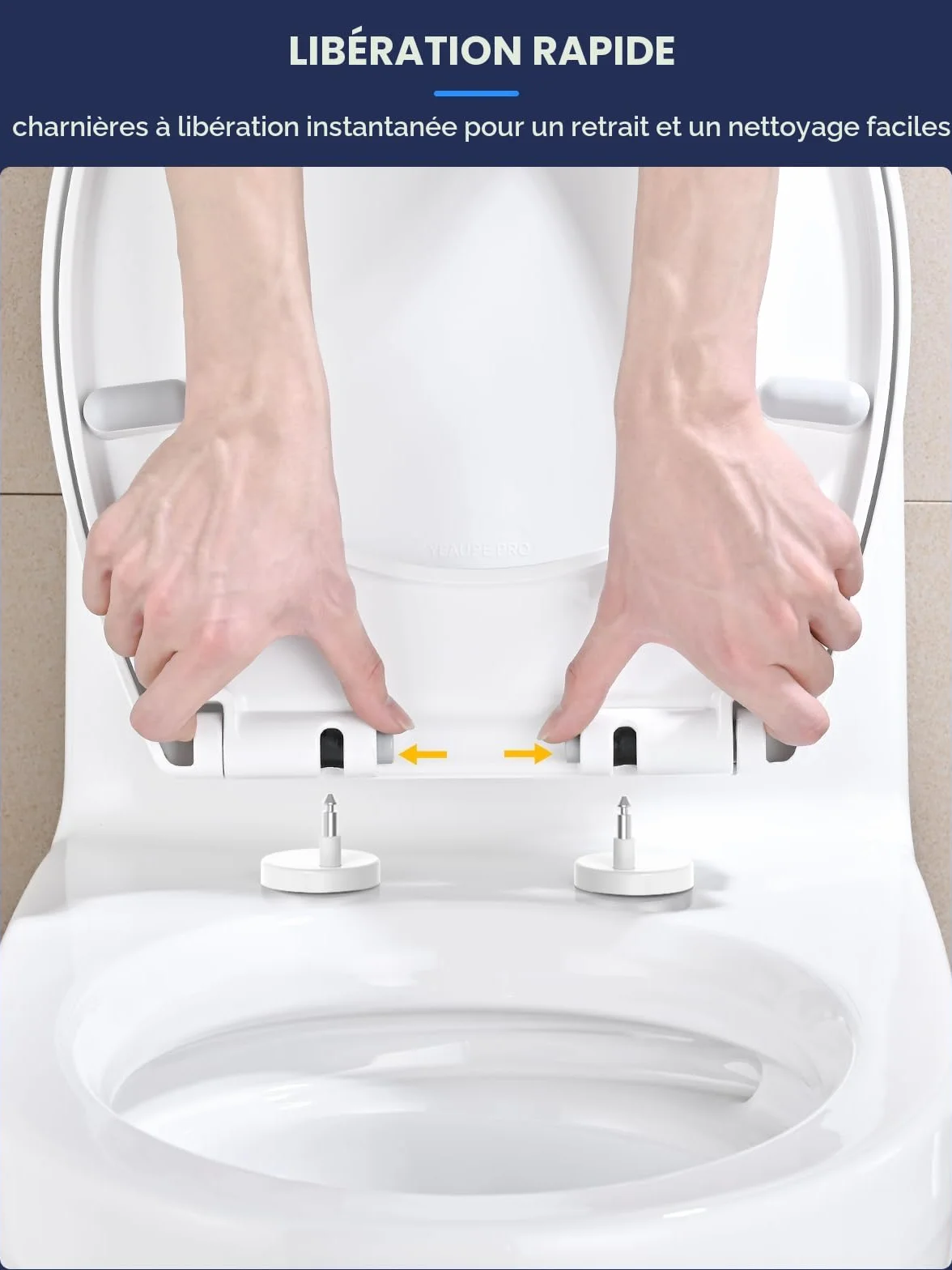 Abattant WC Forme O YEAUPE PRO avec Frein de Chute, Fermeture en Douceur, Universelle, Blanc, 44,6 x 37,2 x 4,3 cm