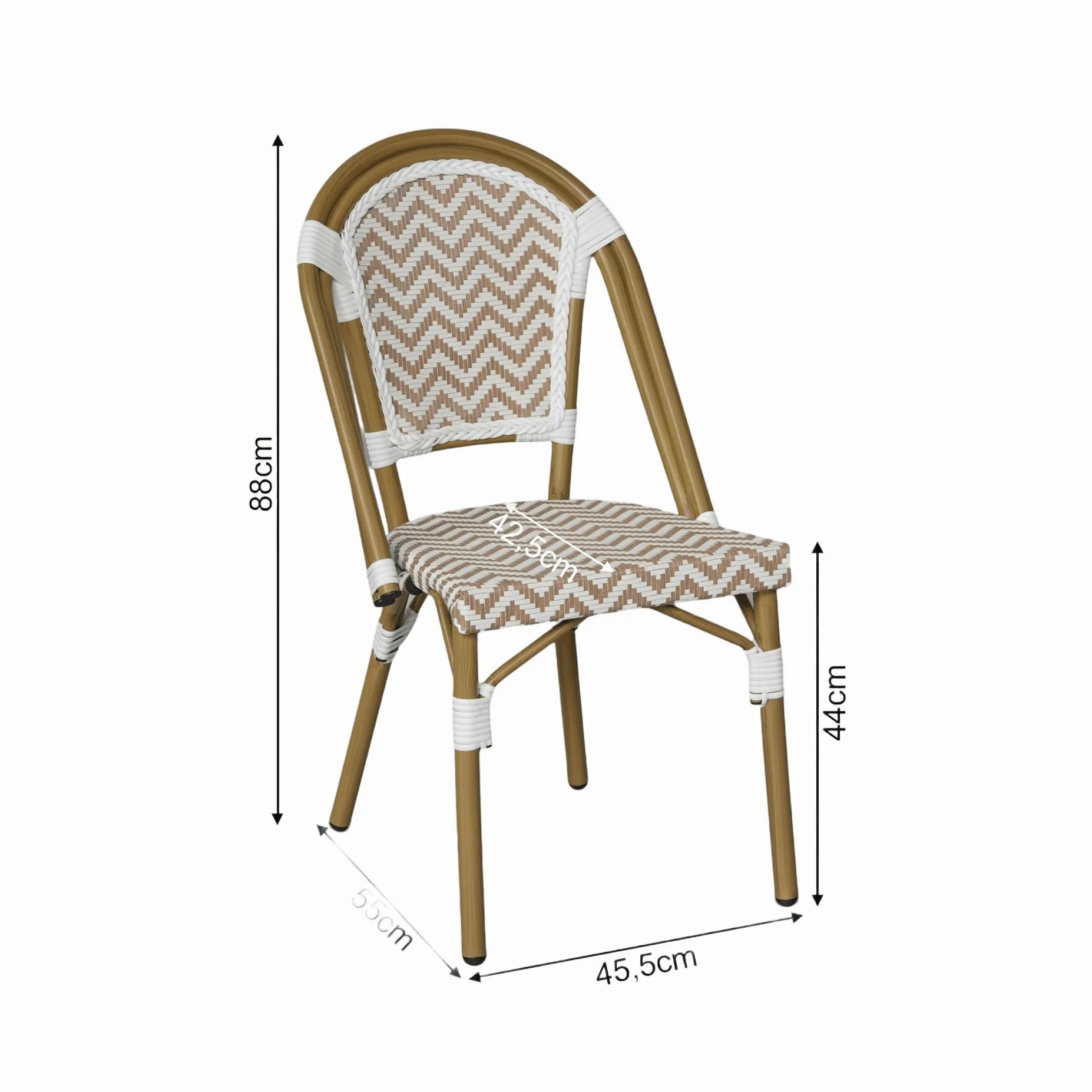 Rebecca Mobili Lot de 2 Chaises de Jardin en Aluminium, Chaises de Repas Extérieur Empilables, Marron et Blanc, Design Classique – Dimensions HxLxP : 85 x 46 x 57 cm – Art. RE7265