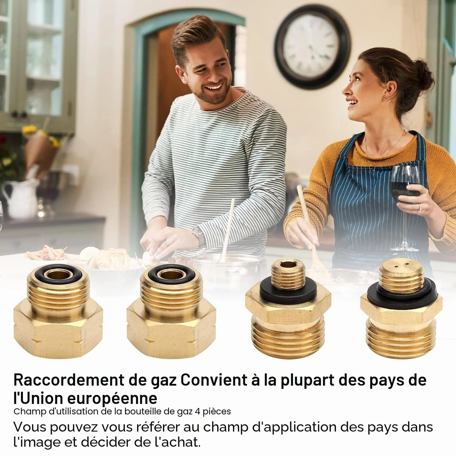 Adaptateur gaz Allemand Kit de 4 adaptateurs pour Adaptateur Bouteille gaz raccord gaz en Laiton pour Le raccordement de détendeurs à des Bouteilles de gaz étrangères