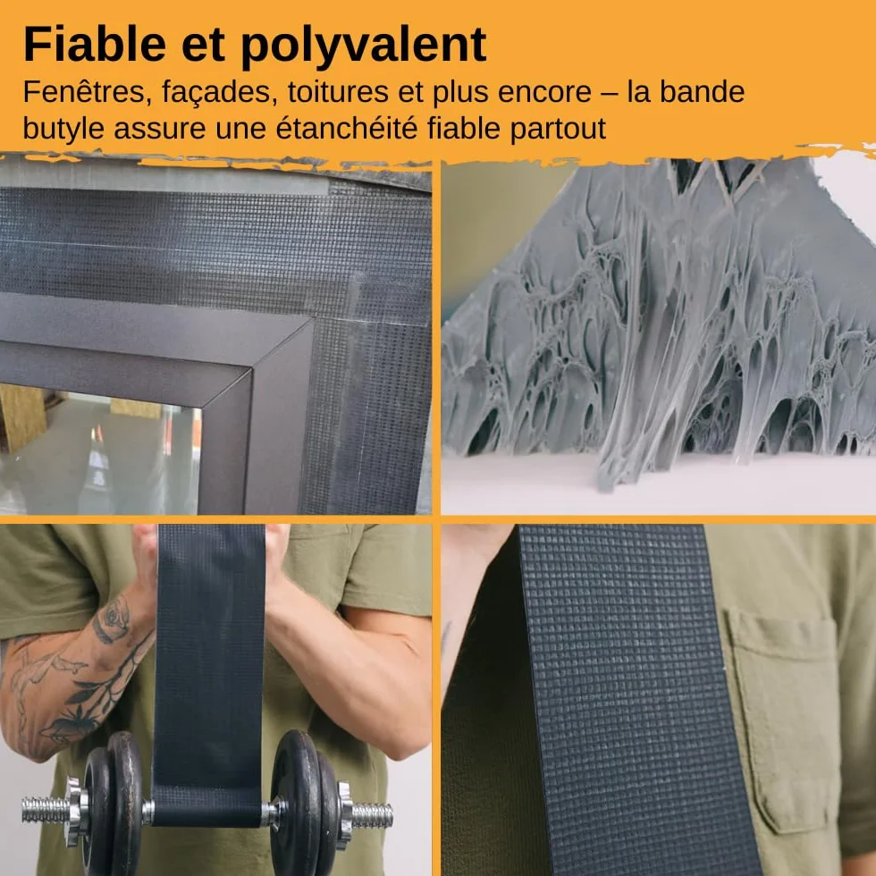 Ruban Butyle EPDM Étanchéité 10cm x 5m – Bande Adhésive Étanche Extérieur pour Réparations sur PVC, Bois, Métal, Béton