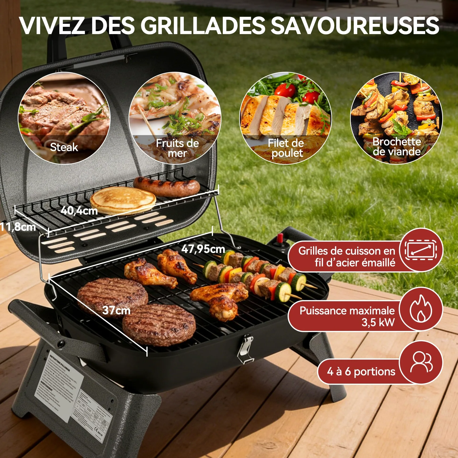 Royal Gourmert Barbecue à gaz Portable de 3,5 KW, Barbecue de Table à gaz avec poignées et Pieds rabattables, Barbecue de Camping pour Le Jardin ou la Terrasse