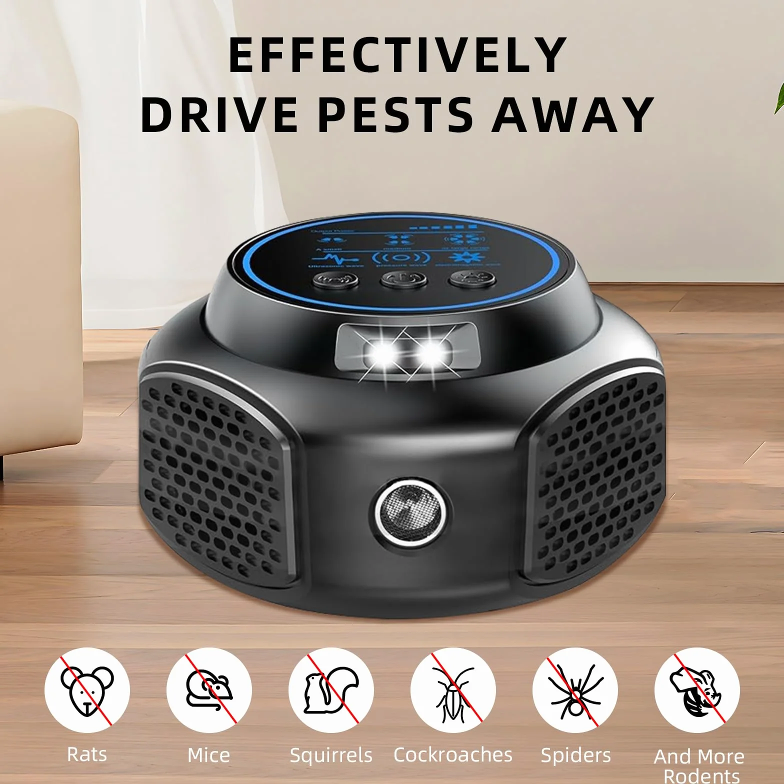 Ultrason Souris et Rats 360° Appareil Ultrason Souris avec Lumière LED Plug in Repulsif Souris Anti Rongeur pour Intérieur Protection et Anti Nuisibles Jardin