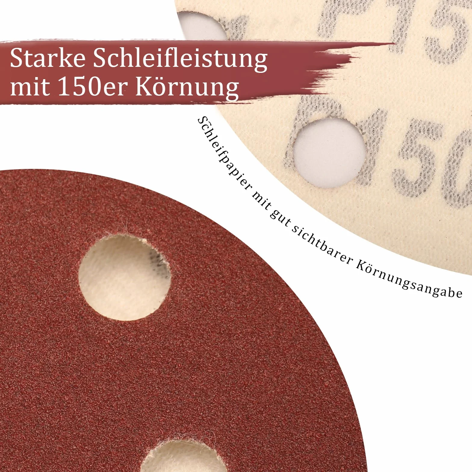 Disques Abrasifs 125 mm Grain 150 8 Trous 100 Pièces pour Ponceuse Excentrique