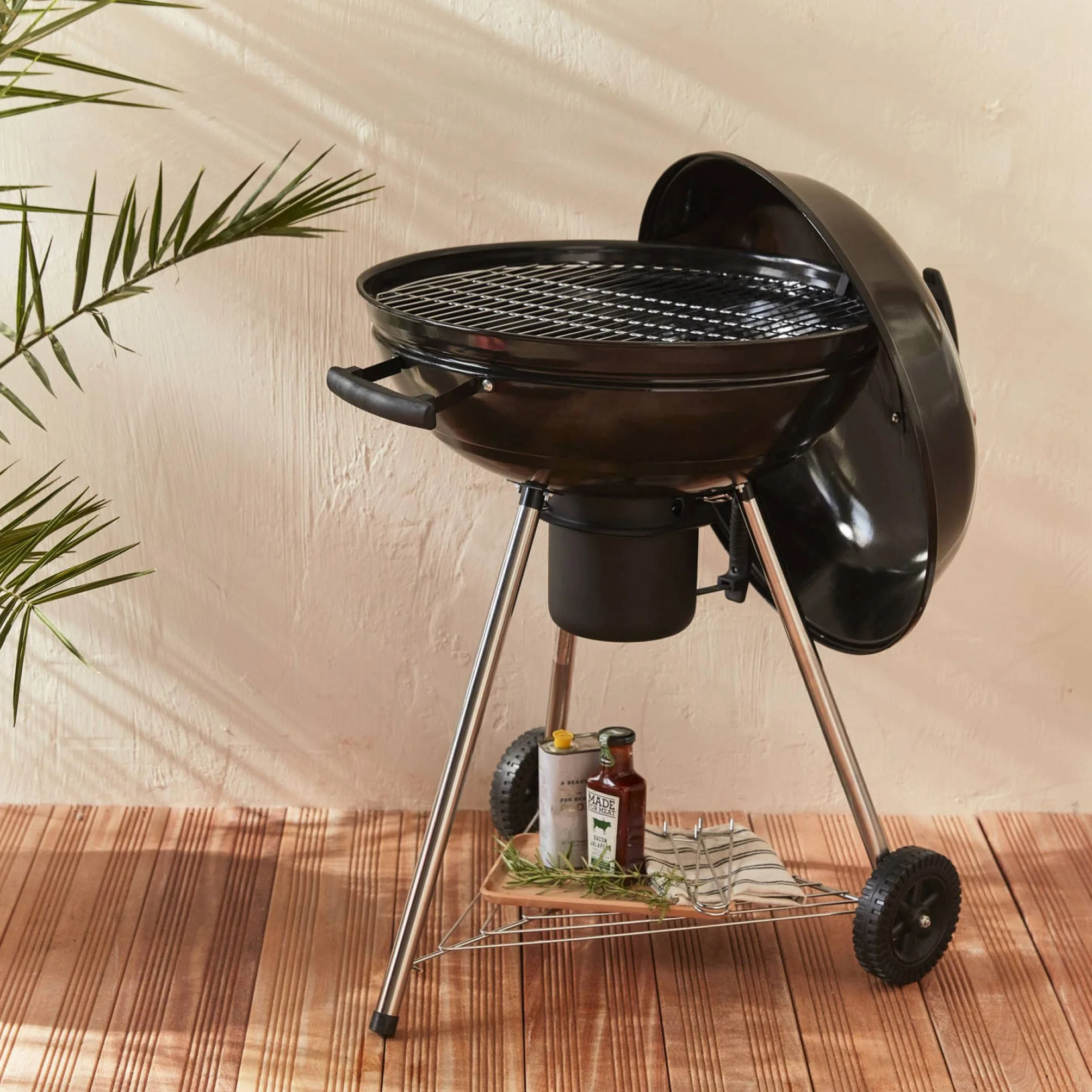 Alice's Garden - Barbecue charbon de bois Ø57cm - Georges - Noir émaillé. barbecue avec aérateurs. émaillé. fumoir. récupérateur de cendres