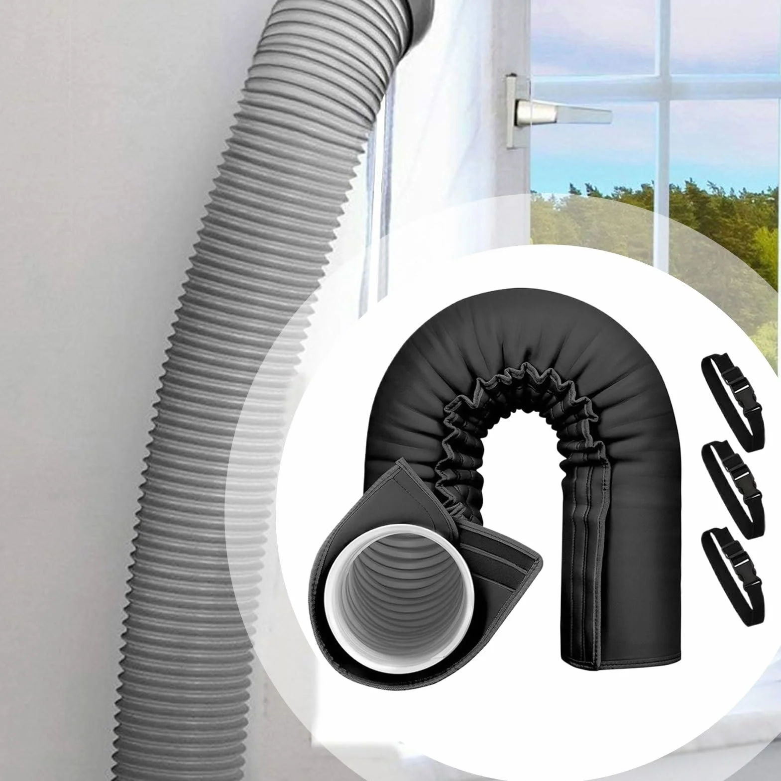 Protection Portable pour Tuyau de Climatisation Isolation Triple Couche Ajustable Diamètre 13 cm 15 cm