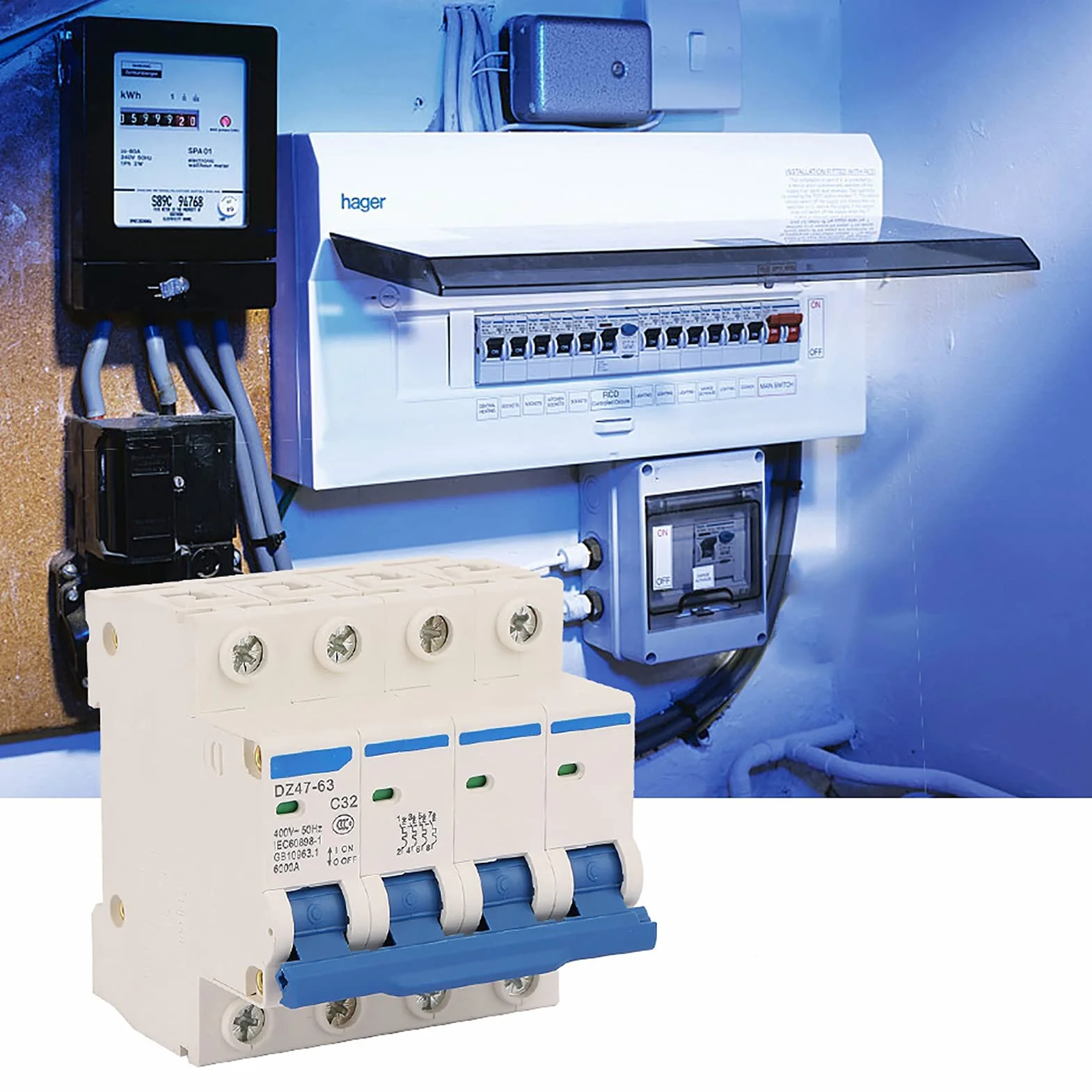 Disjoncteur Différentiel 4P 32A Tétrapolaire DZ47-63 400V