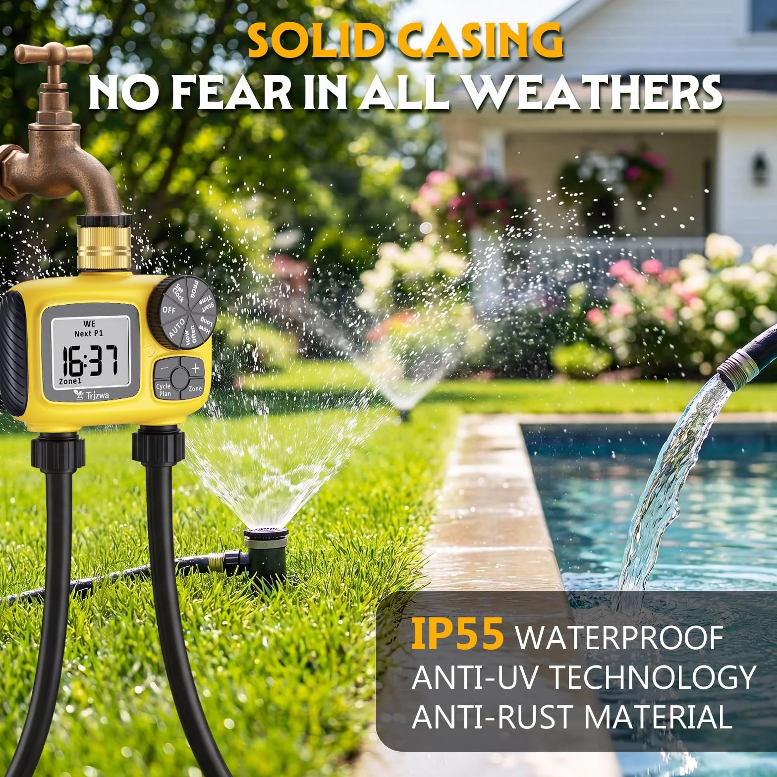 Programmateur Arrosage Automatique 2 Sorties Tuyau Irrigation Laiton IP55 Jardin